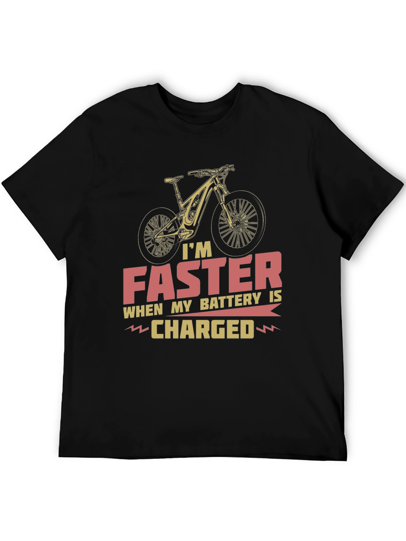 Black Faster When Charged T-Shirt - Electric Bike Design view 5