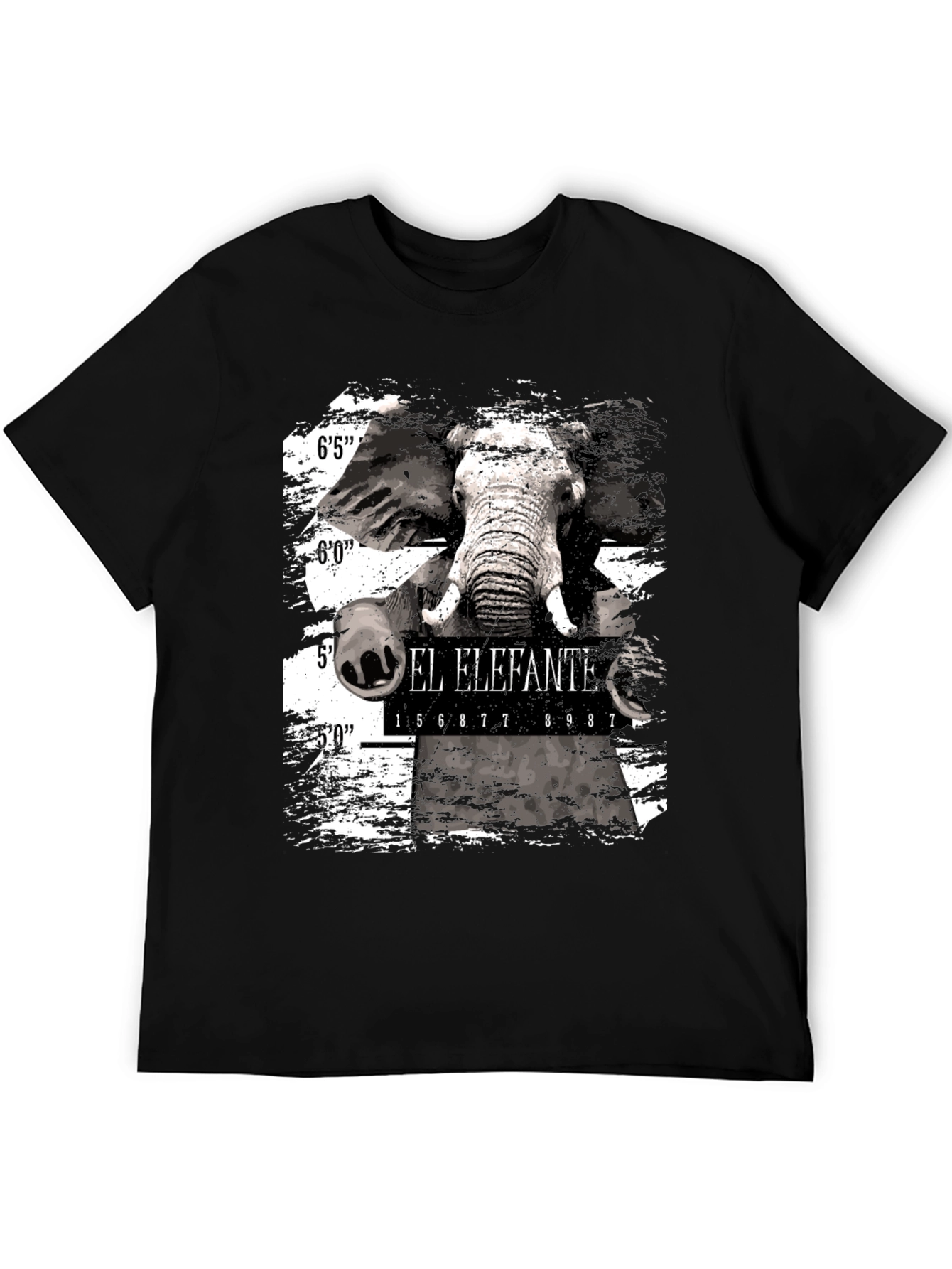 Black El Elefante Mugshot Men's Black Graphic T-Shirt view 5