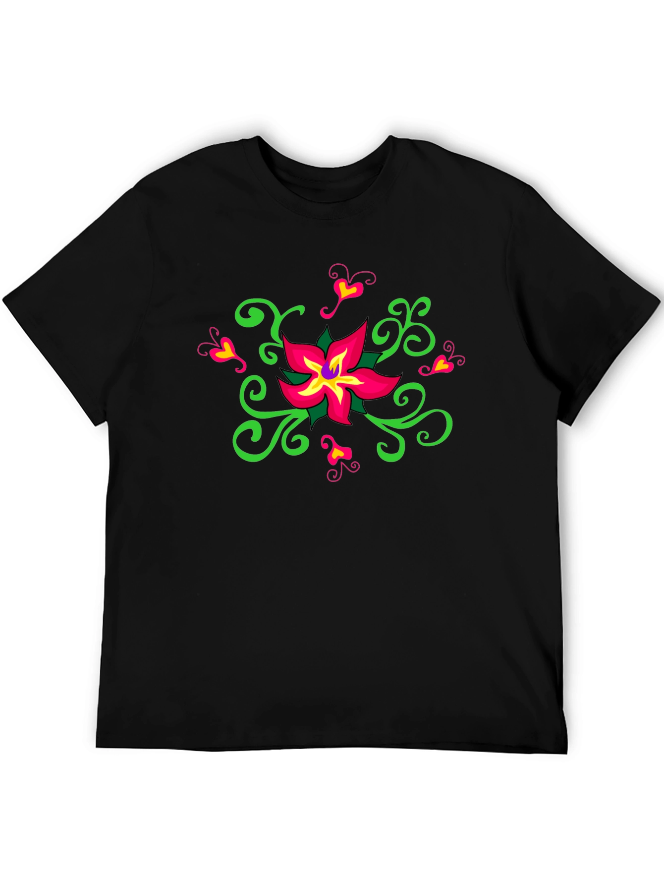 Black Floral Design Black T-Shirt view 5