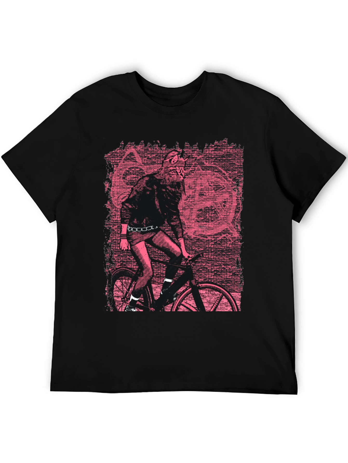 Black Edgy Graphic Tee - Werewolf Biker in Pink view 5