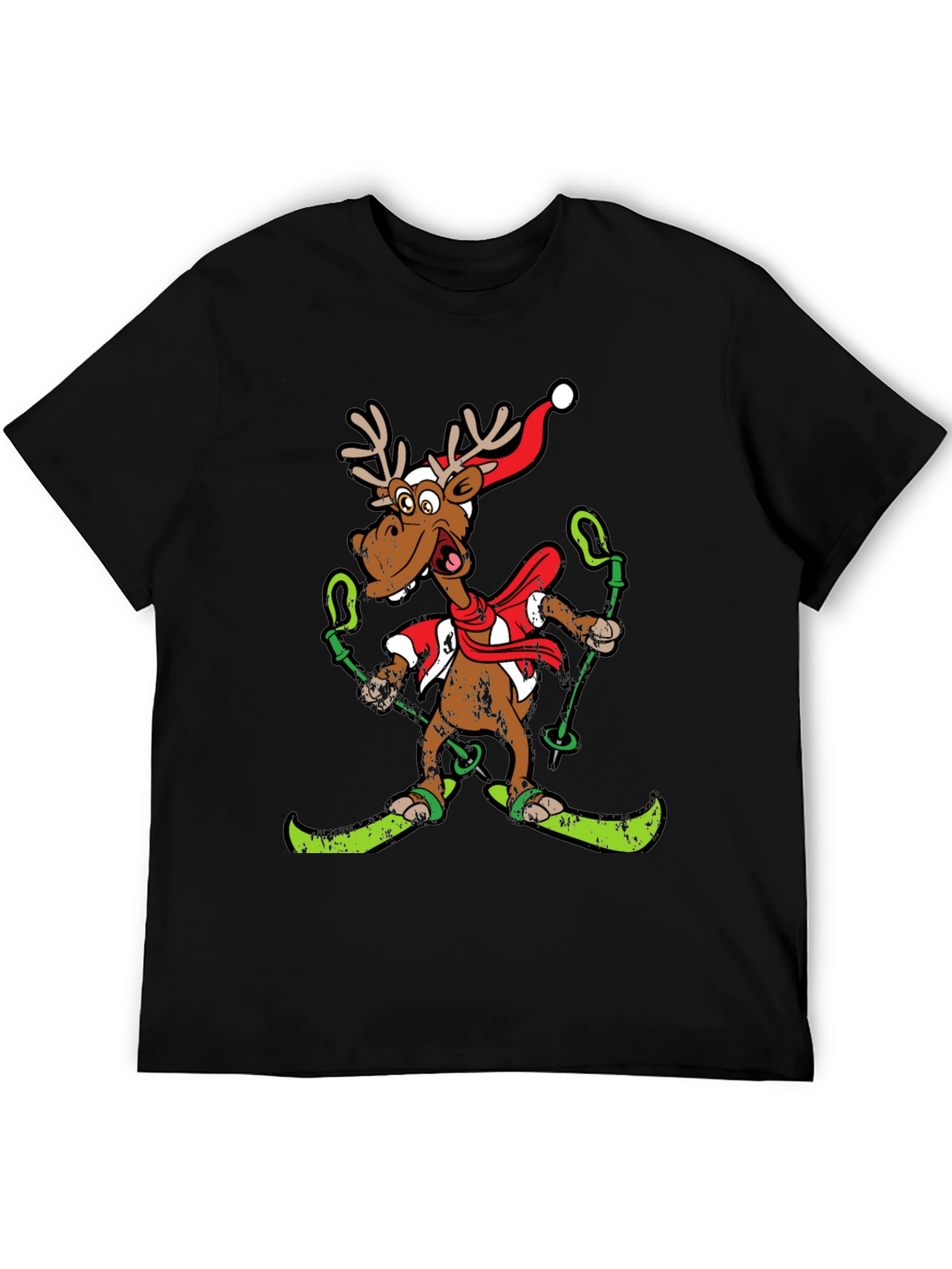 Black Funny Skiing Reindeer T-Shirt Holiday Christmas Tee view 5