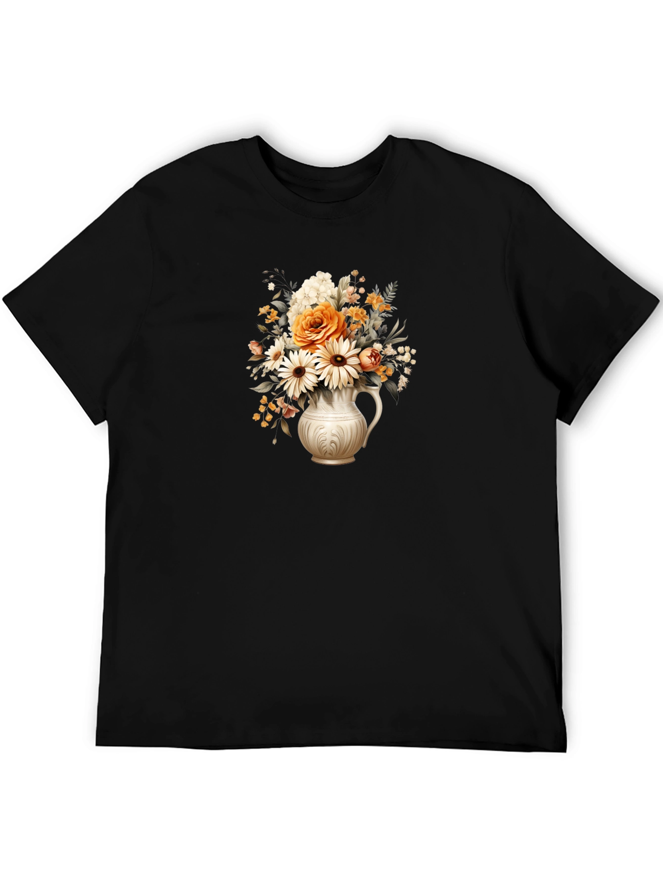 Black Floral Vase Graphic Tee - Stylish Black T-Shirt view 5