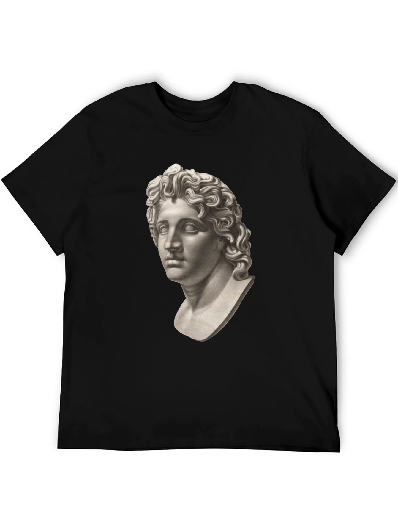Black Statue Head Graphic Tee - Classic Black Cotton T-Shirt view 5