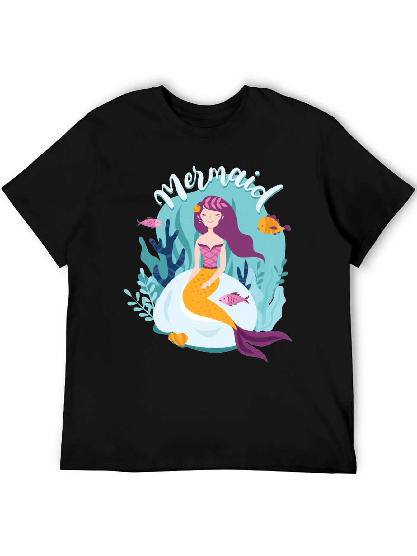 Black Mermaid Graphic Tee - Black Cotton T-Shirt view 5