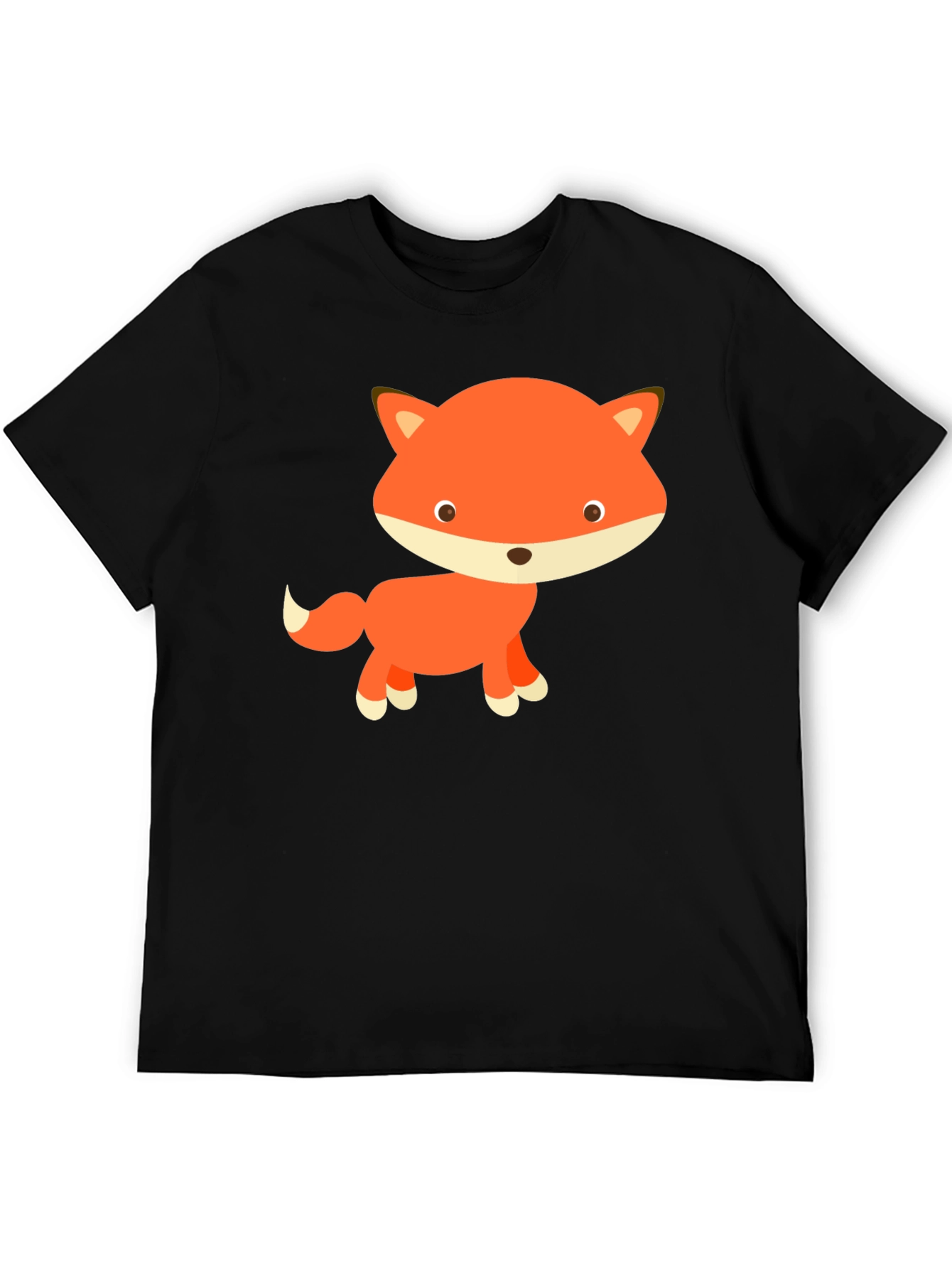 Black Cute Cartoon Fox Black T-Shirt view 5