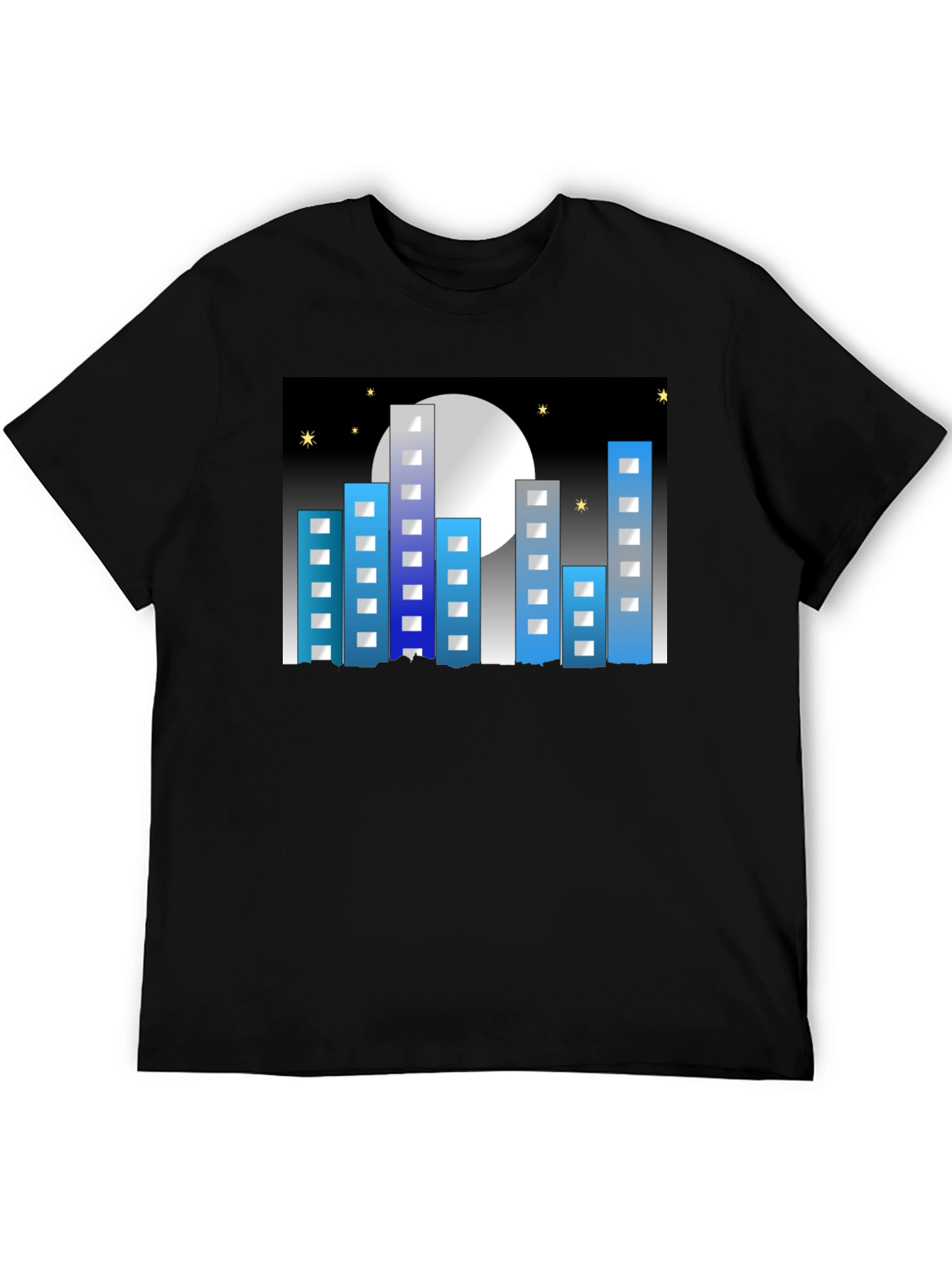 Black Cityscape Moon Graphic Tee - Black Cotton Blend view 5