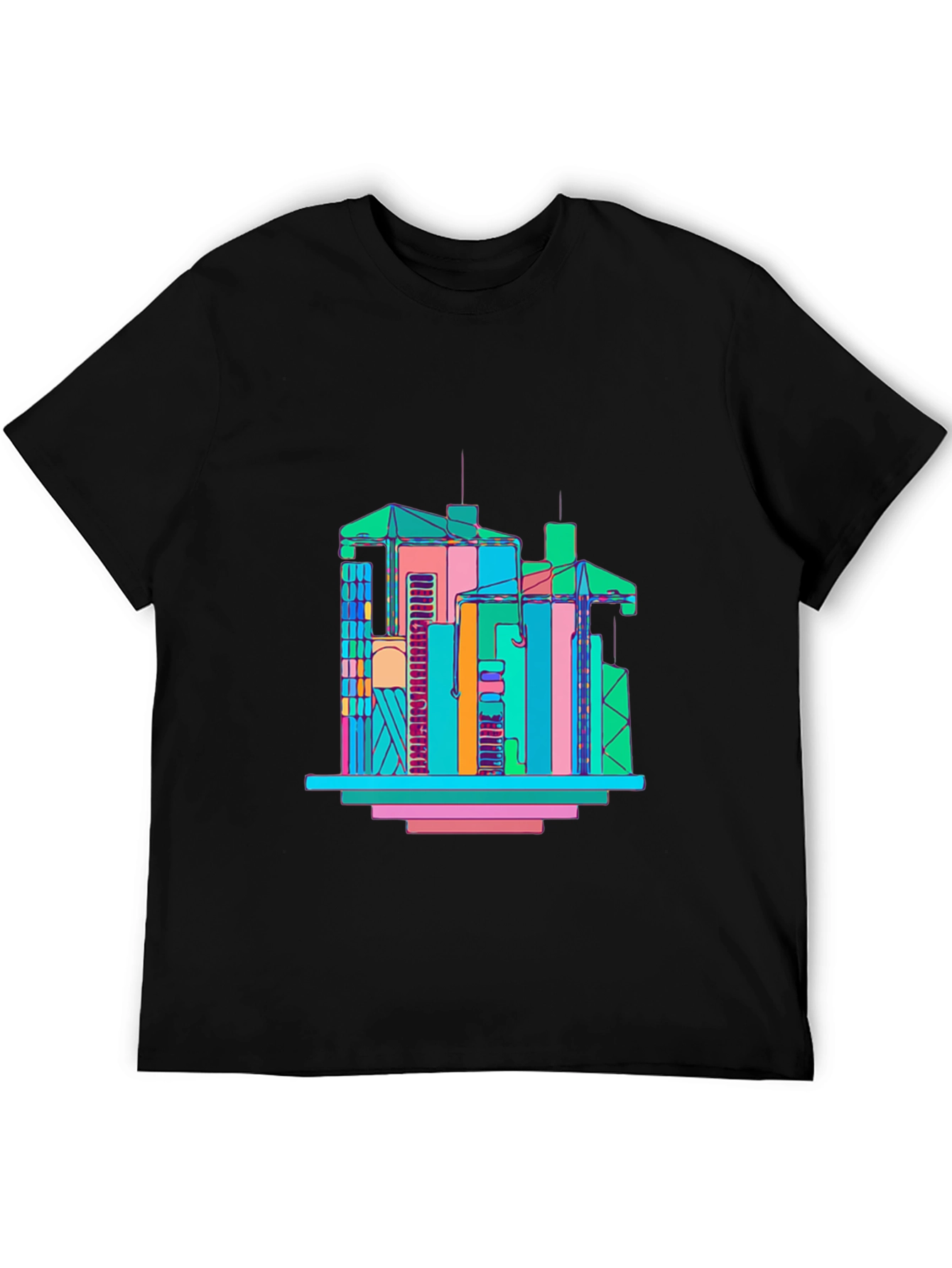 Black Abstract Building Graphic T-Shirt - Men's Black Tee view 5
