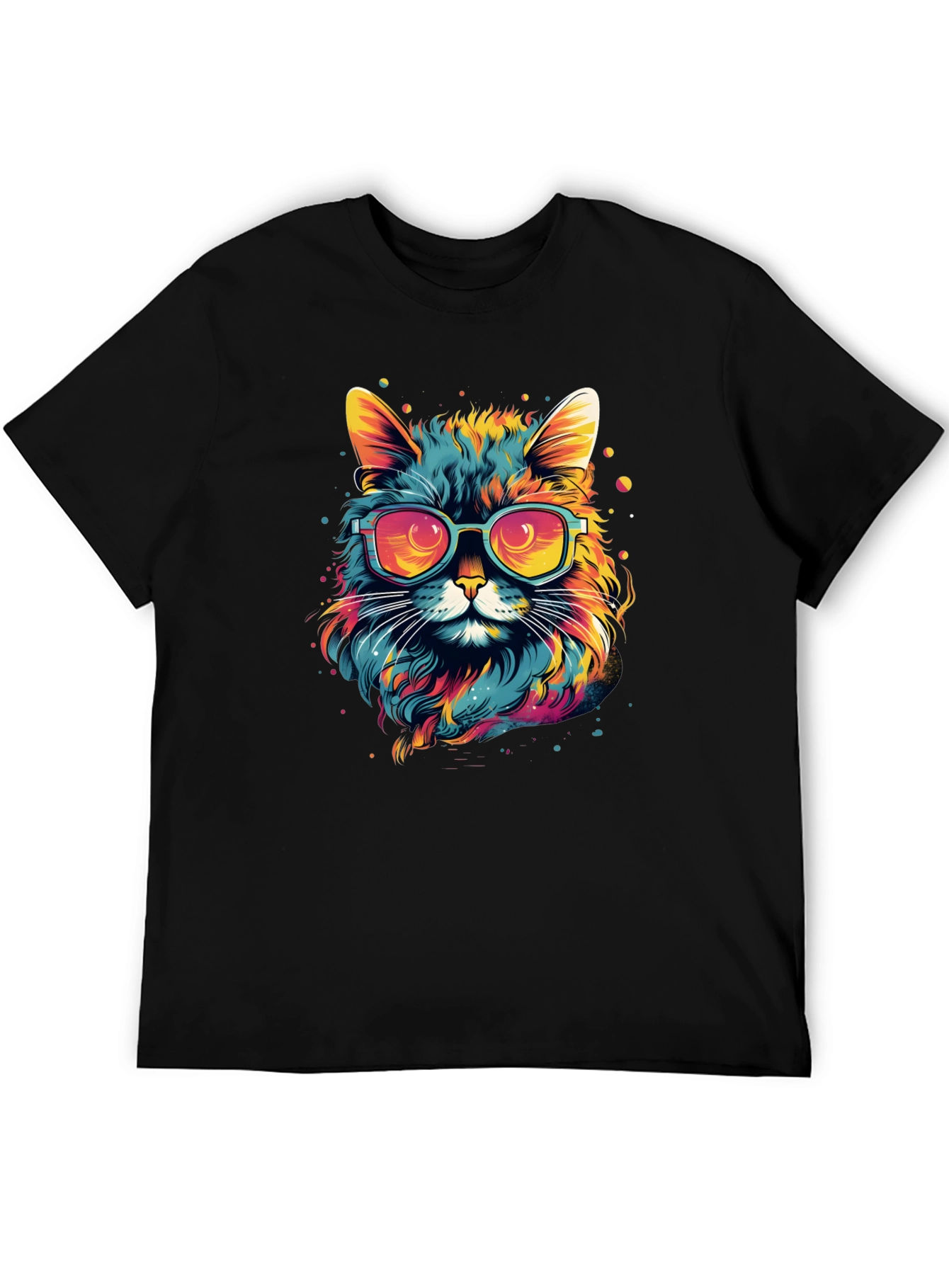 Black Cool Cat Graphic T-Shirt - Colorful Design view 5