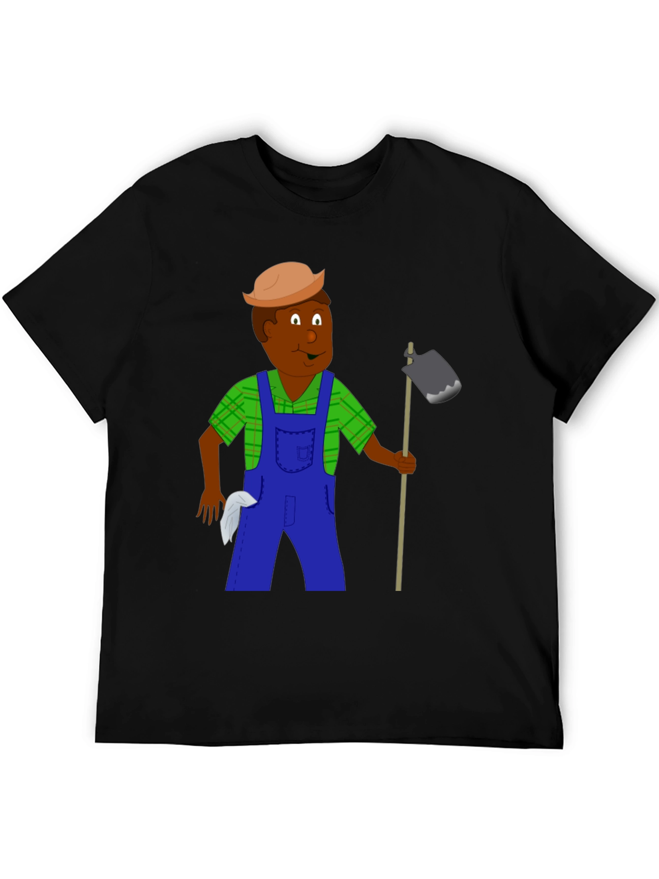 Black Cartoon Farmer Graphic Tee - Black Unisex T-Shirt view 5