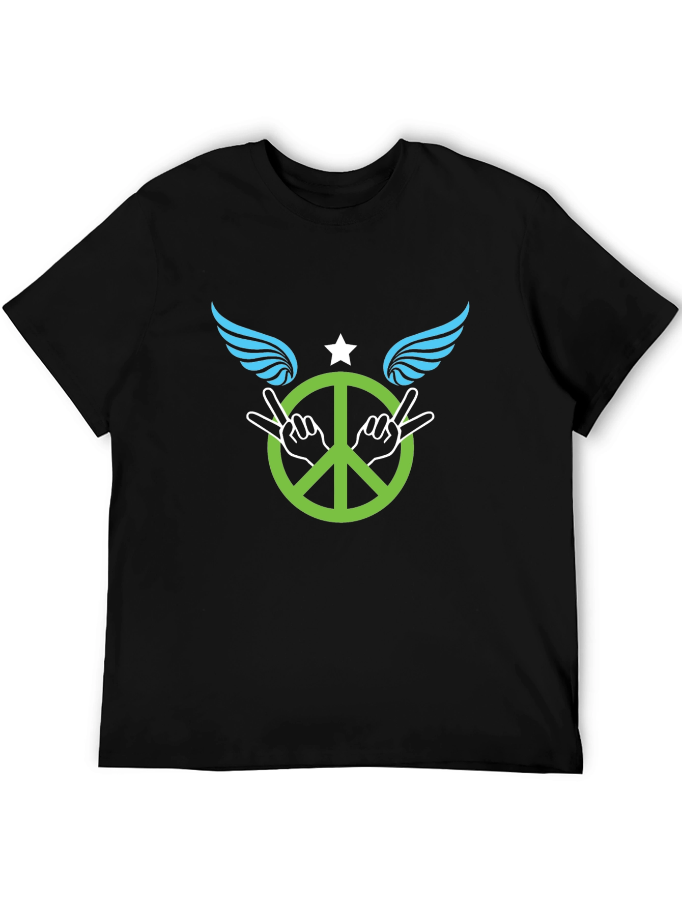 Black Peace Sign with Wings Graphic T-Shirt - Black view 5