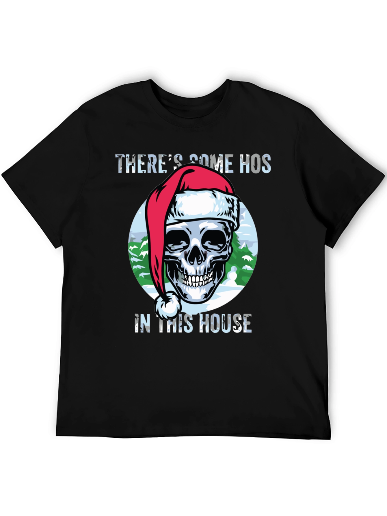 Black Humorous Christmas Skull Graphic Tee view 5