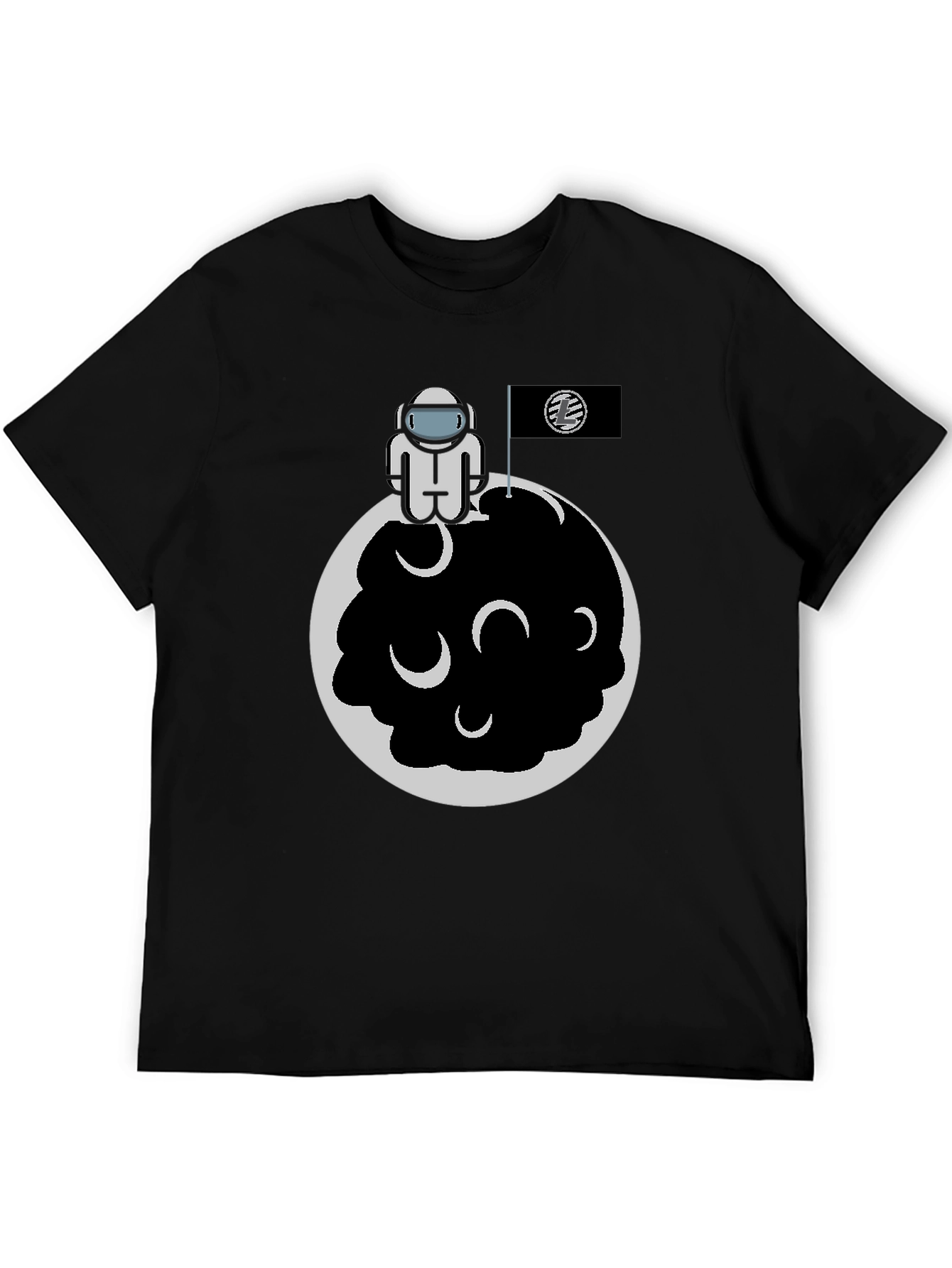Black Astronaut on Moon Graphic Tee - Black Cotton Blend view 5