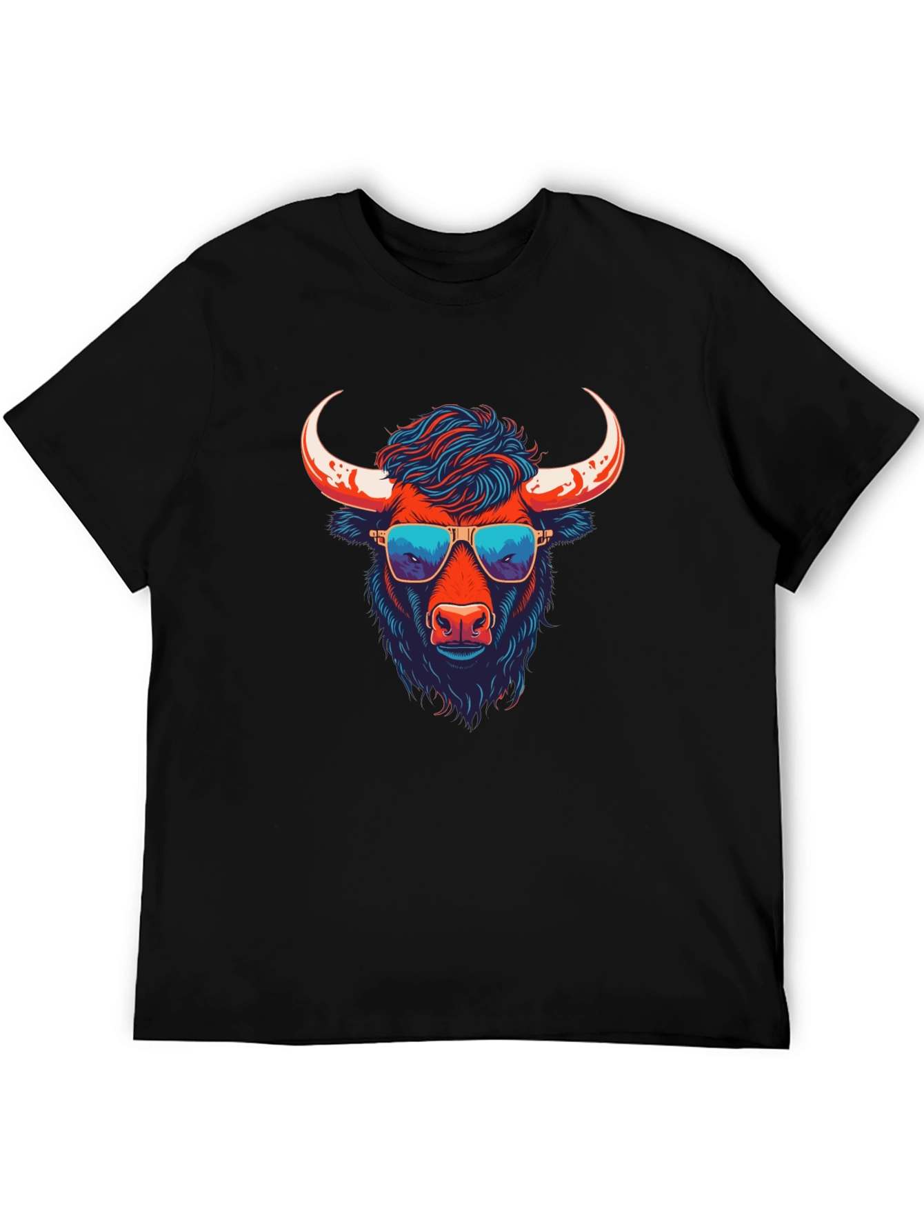 Black Cool Bull Graphic Tee - Black Cotton Blend view 5