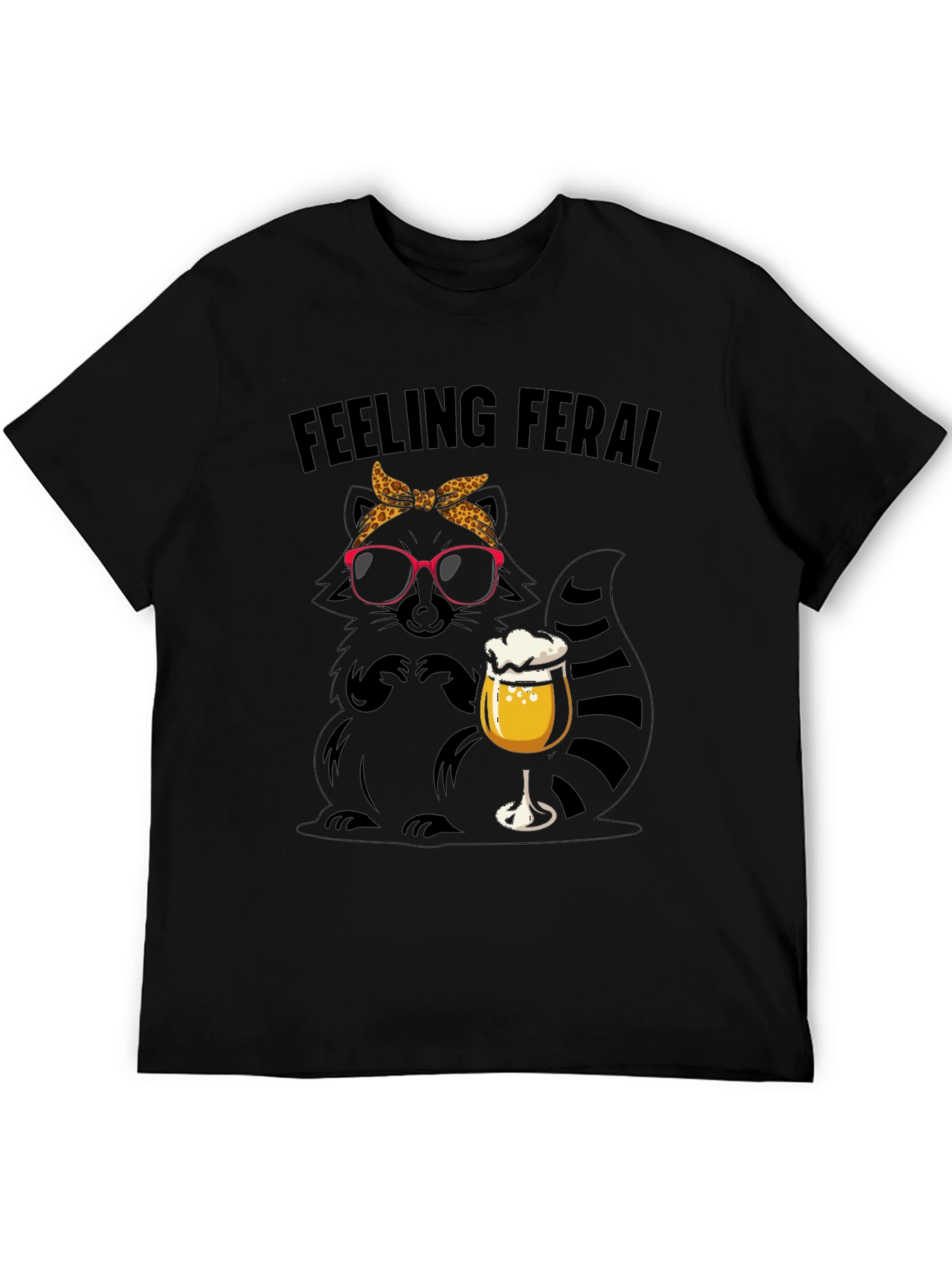 Black Feeling Feral Raccoon Beer T-Shirt view 5