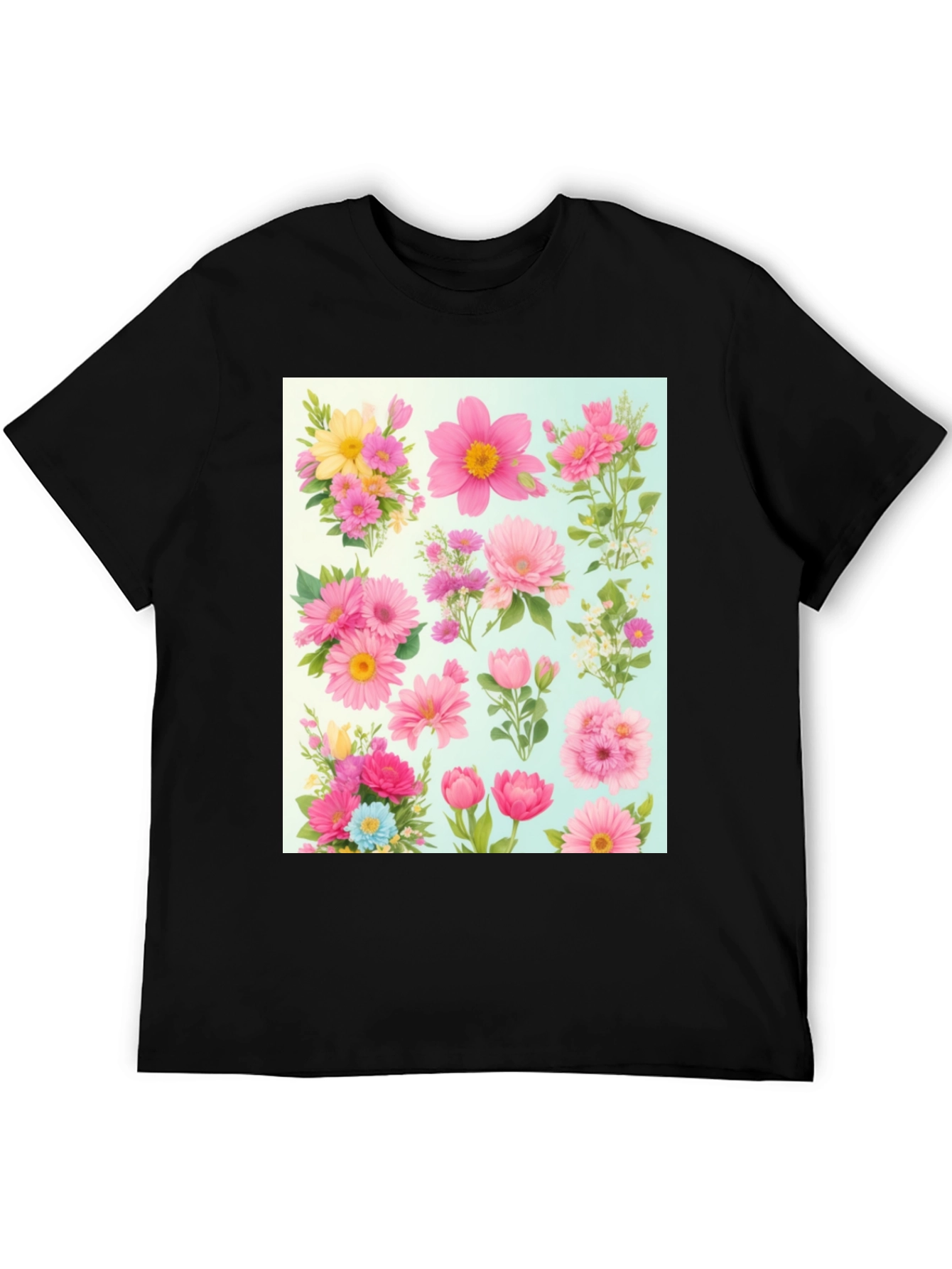 Black Floral Print Crew Neck T-Shirt view 5