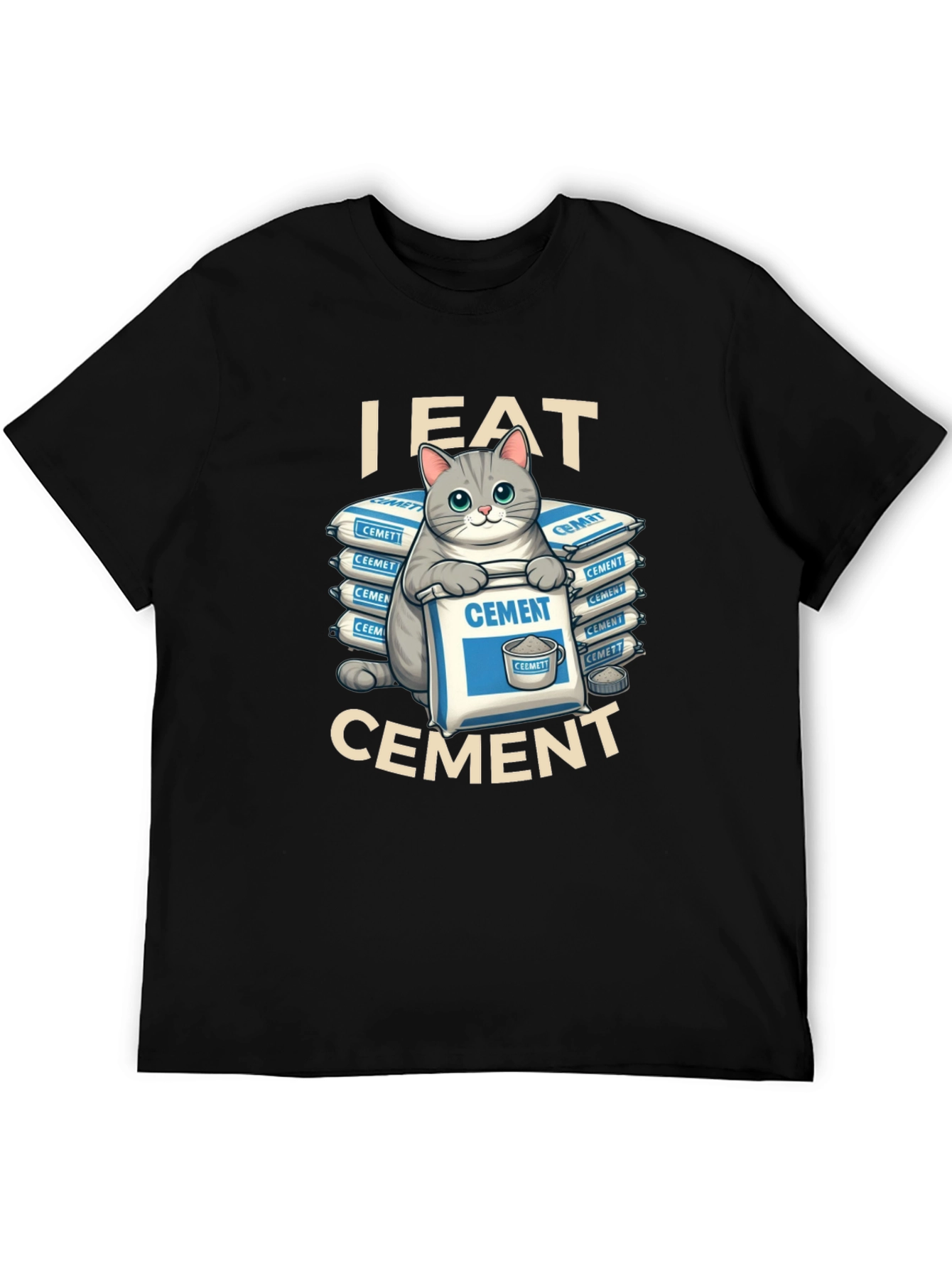 Black I Eat Cement Funny Cat T-Shirt view 5