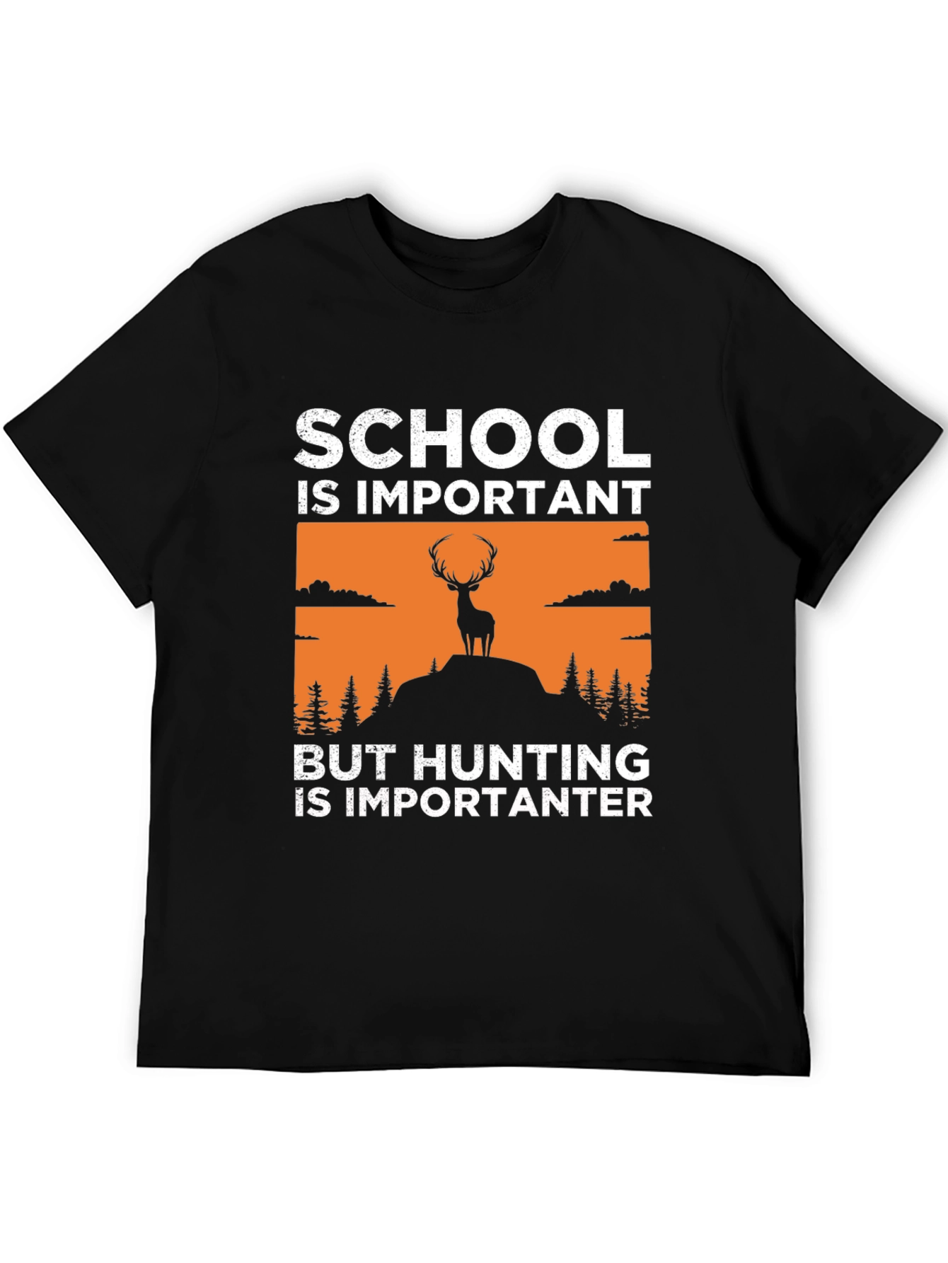Black School Important Hunting More Importanter T-Shirt view 5