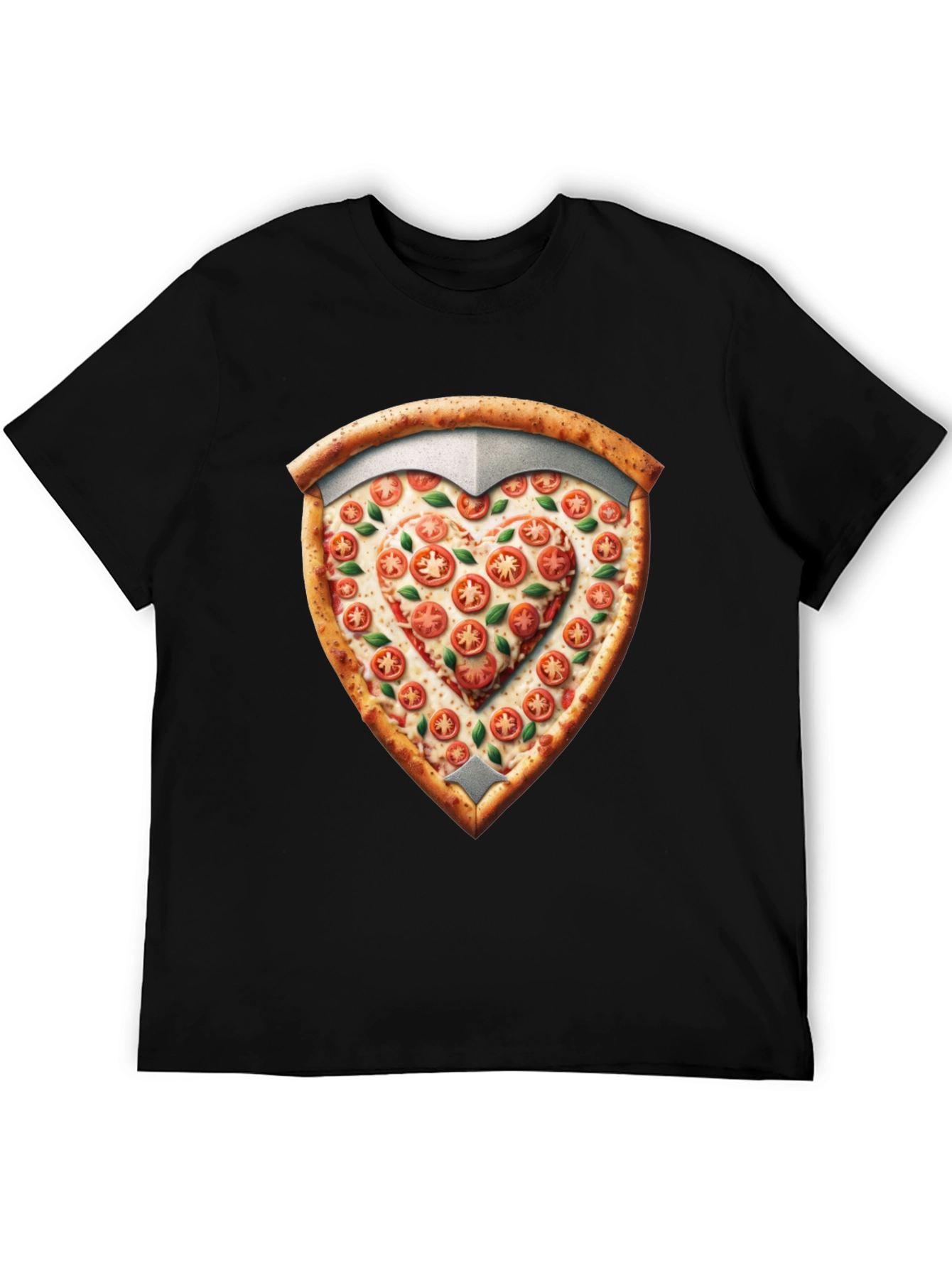 Black Pizza Heart Shield Graphic Tee - Foodie Fashion view 5
