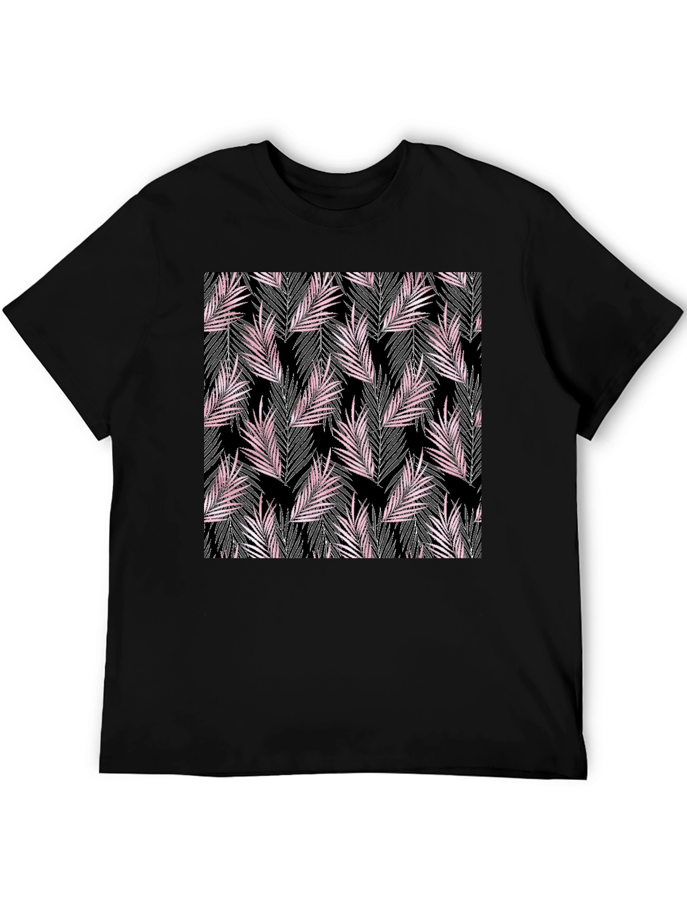 Black Tropical Leaves Print T-Shirt view 5