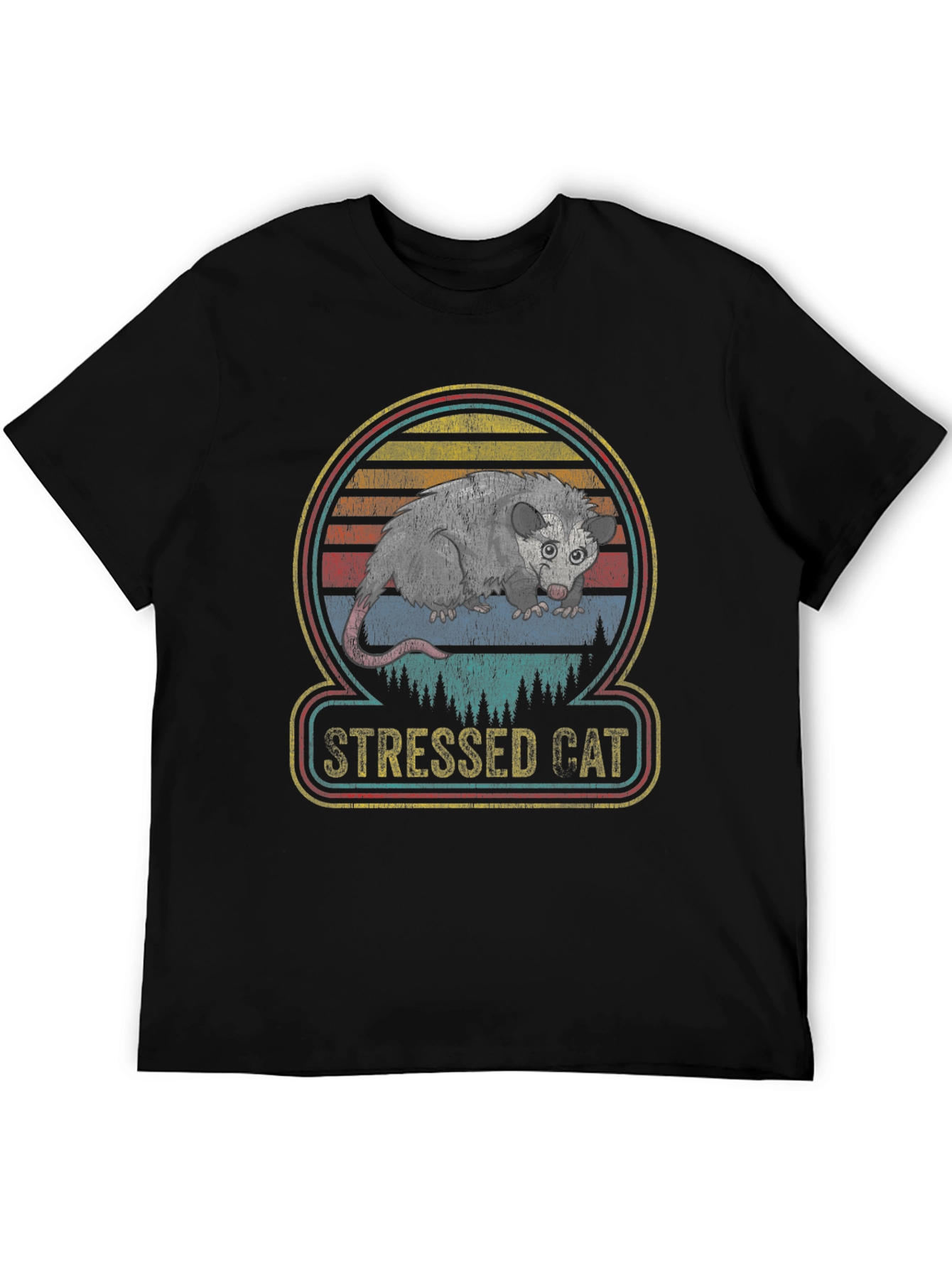 Black Stressed Cat Opossum Graphic Tee view 5