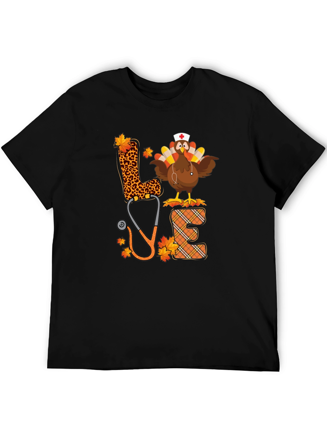 Black Turkey Nurse Love T-Shirt - Fall Thanksgiving Apparel view 5