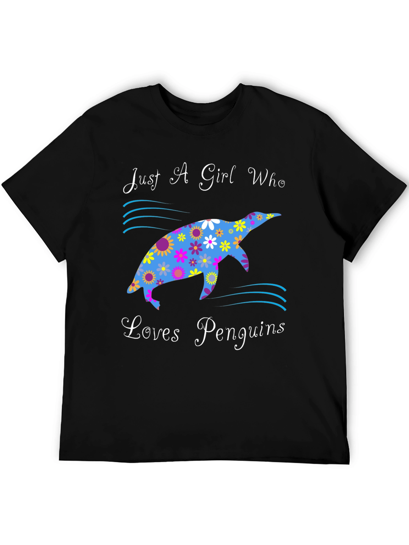 Black Just A Girl Who Loves Penguins Graphic Tee view 5