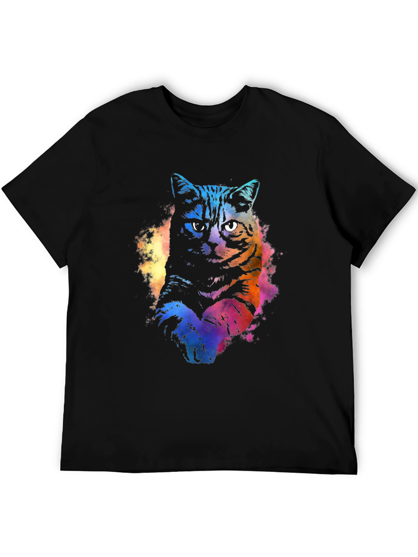 Black Watercolor Cat Graphic Black T-Shirt view 5