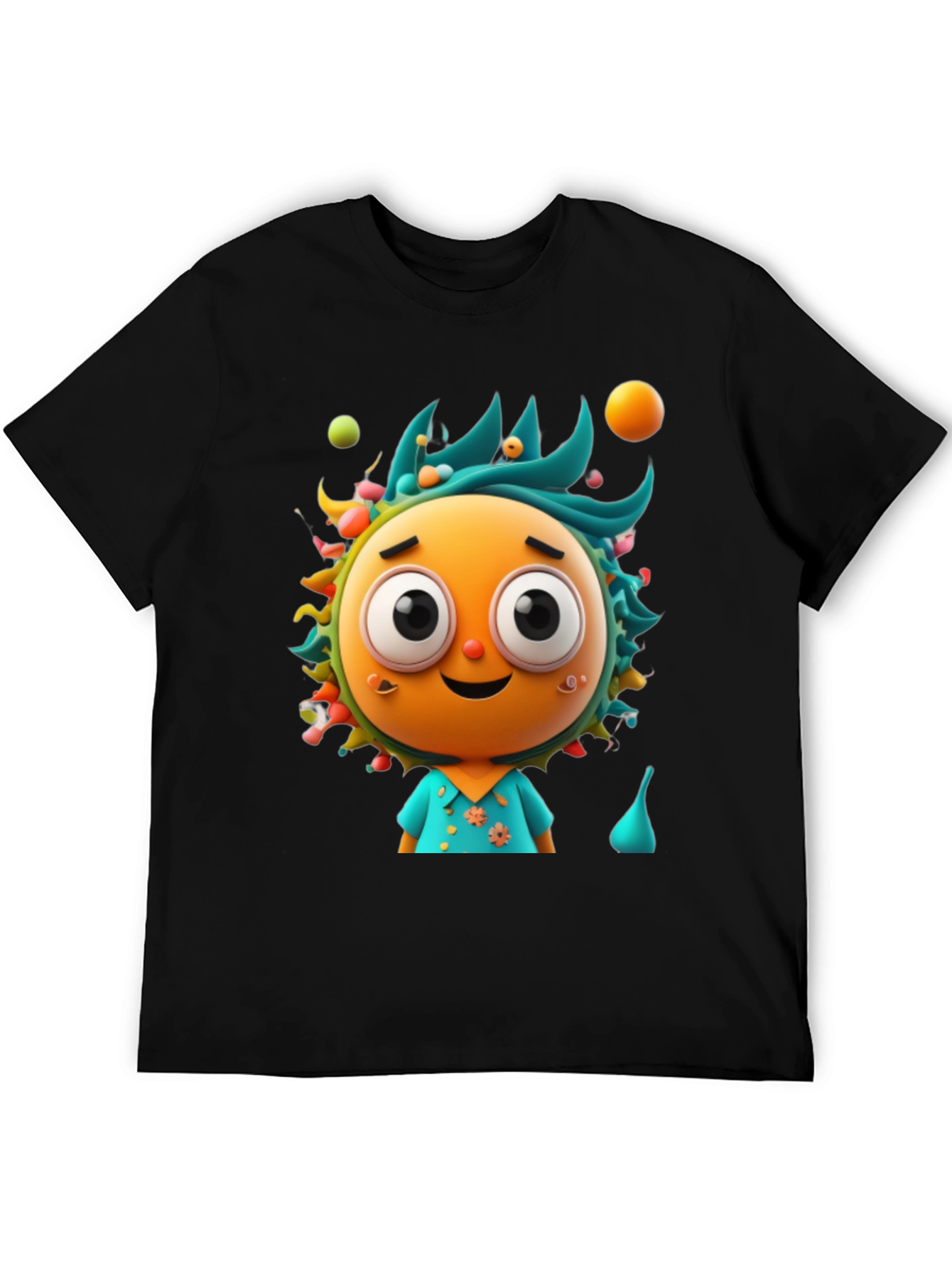 Black Whimsical Cartoon Character Graphic Tee - Black Cotton Blend view 5