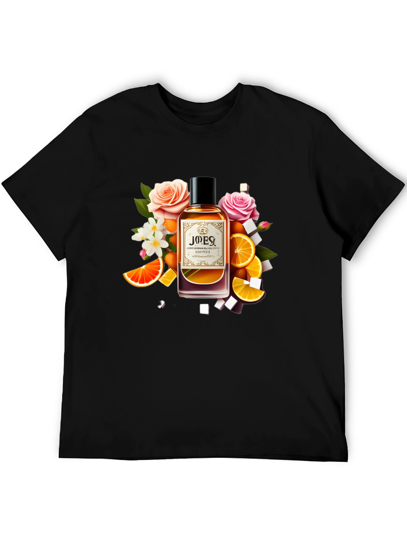 Black Floral Citrus Perfume T-Shirt - Unique Design view 5