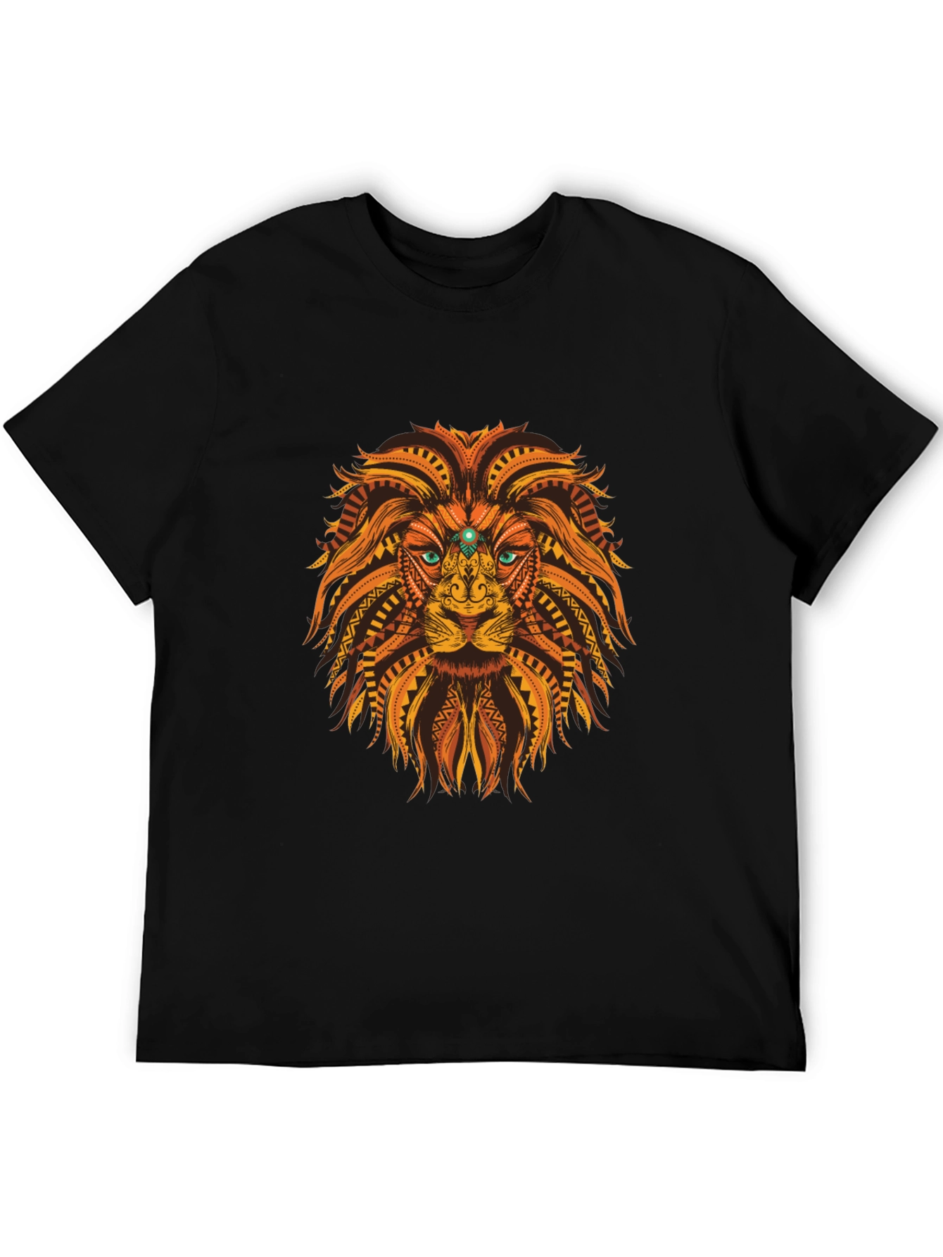 Black Tribal Lion Graphic Tee - Black Cotton T-Shirt view 5