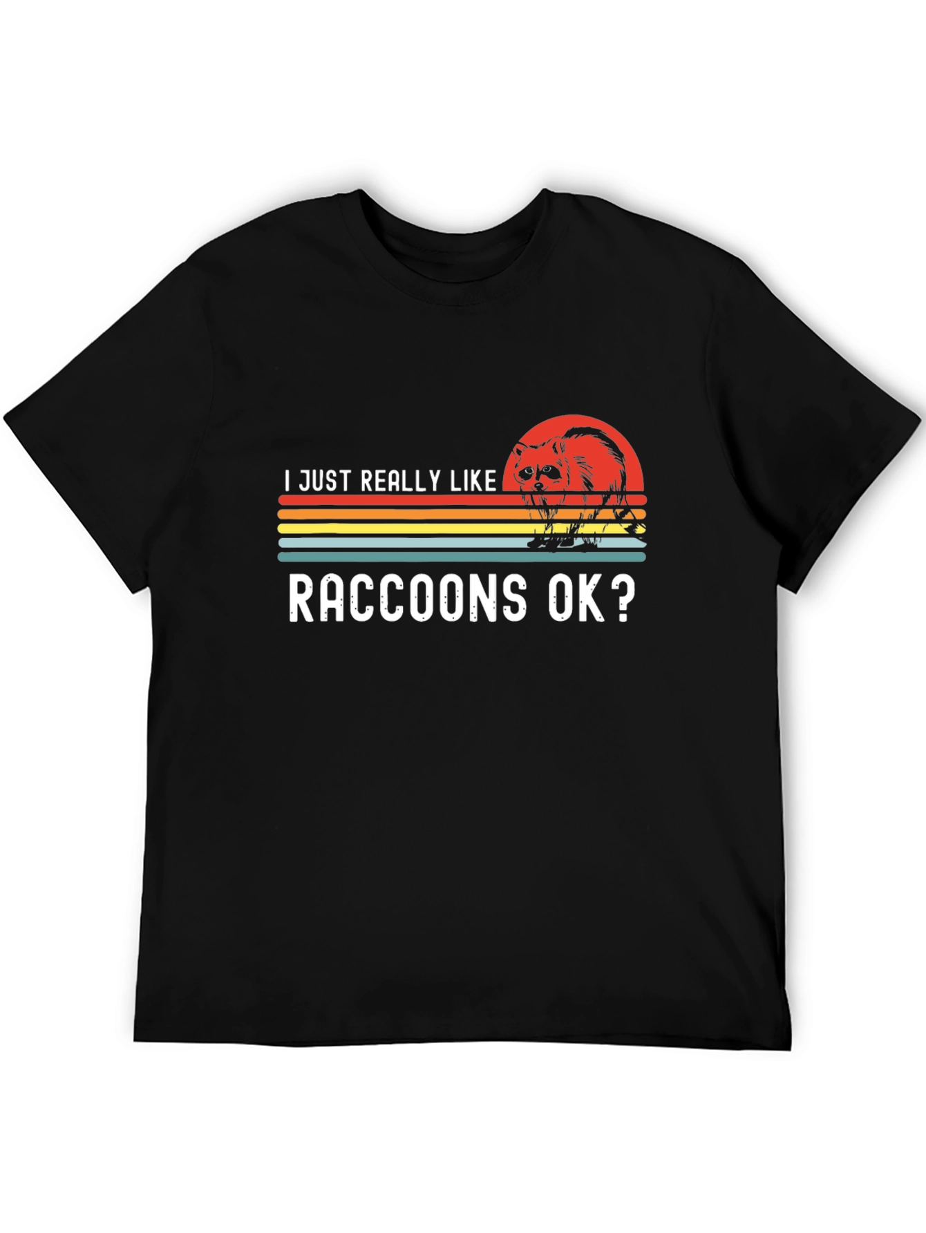 Black Raccoon Lover T-Shirt - Retro Sunset Design view 5