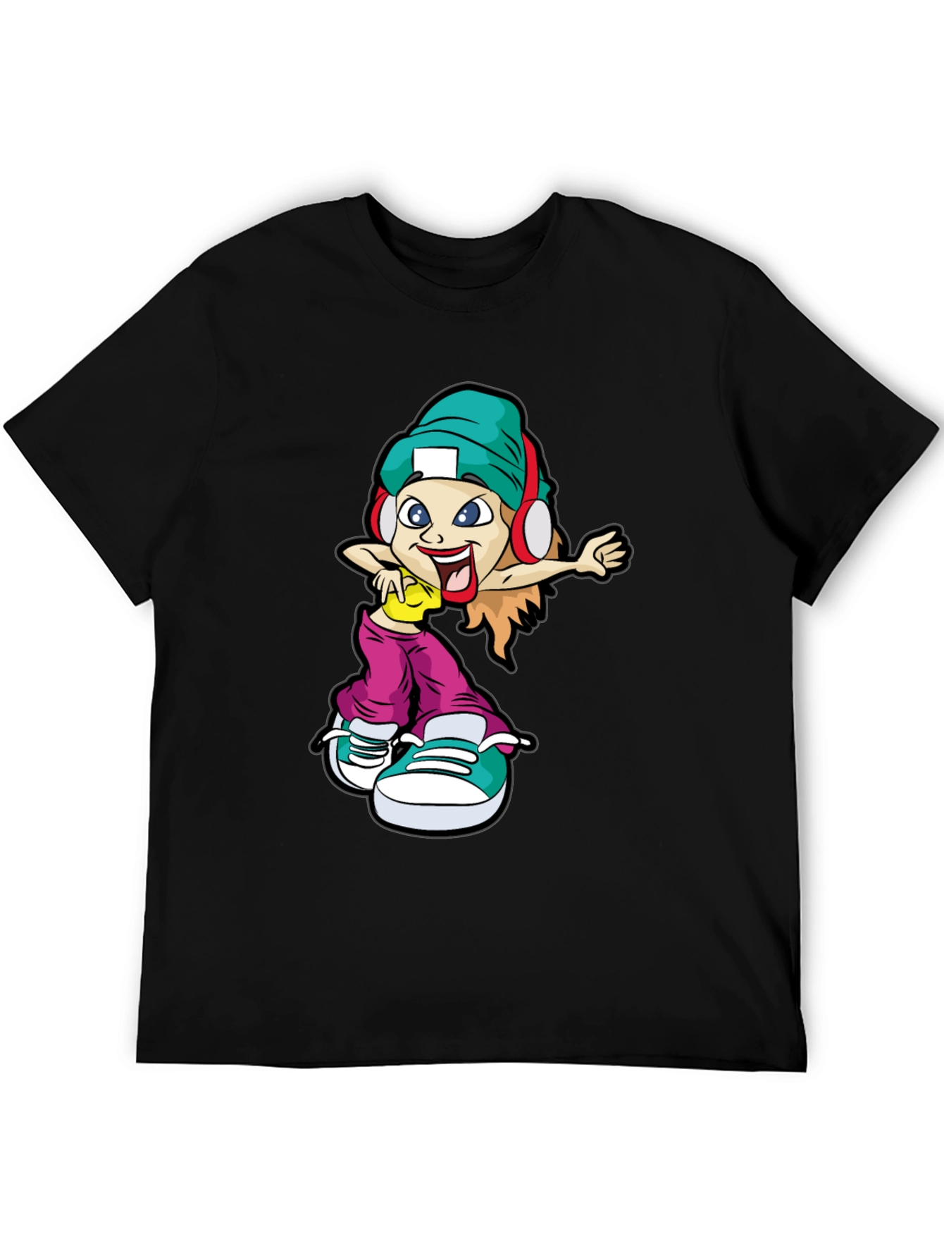Black Cool Cartoon Girl Black T-Shirt view 5