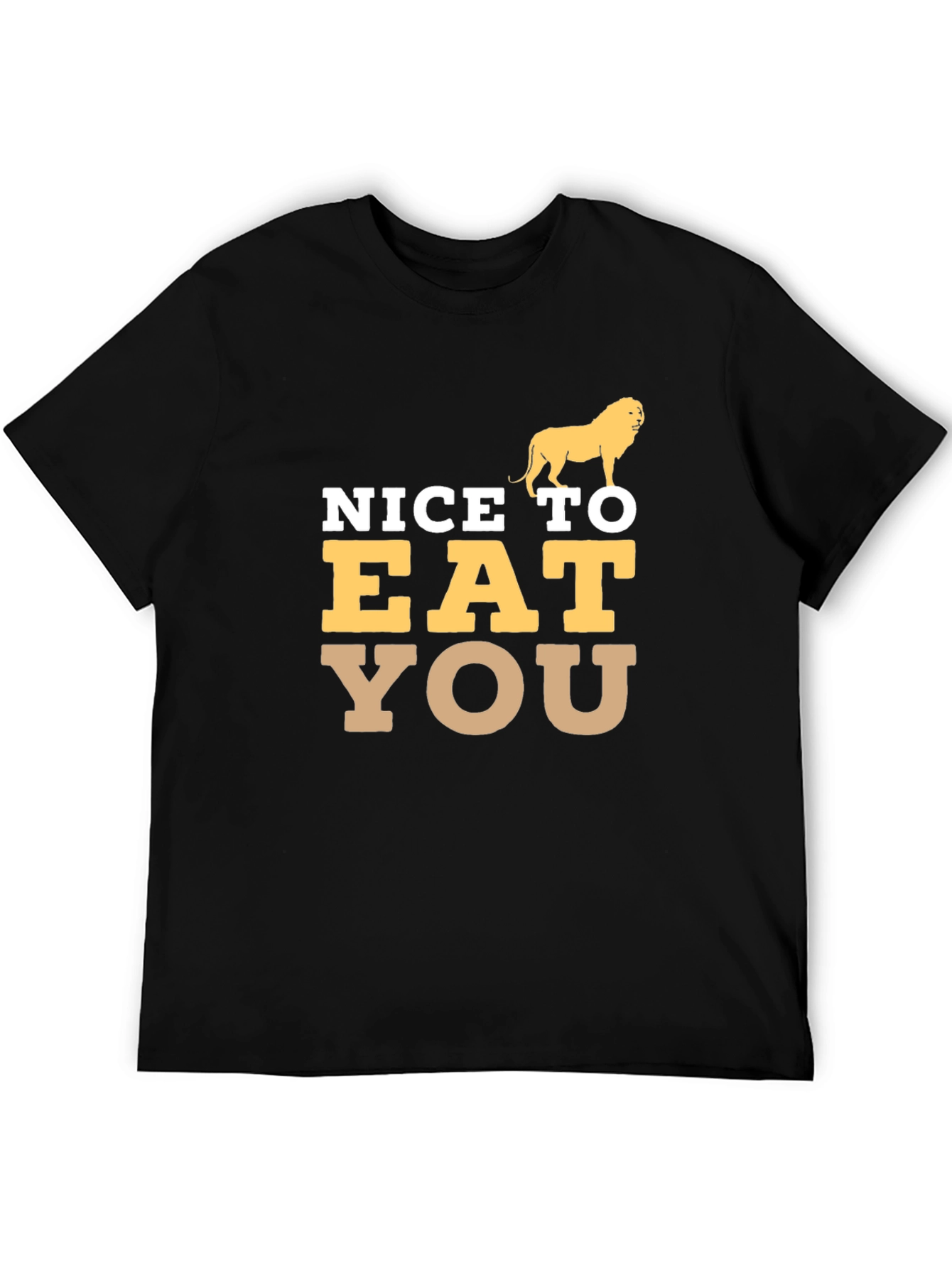 Black Funny Lion Graphic Tee - Nice To Eat You Humor T-Shirt view 5