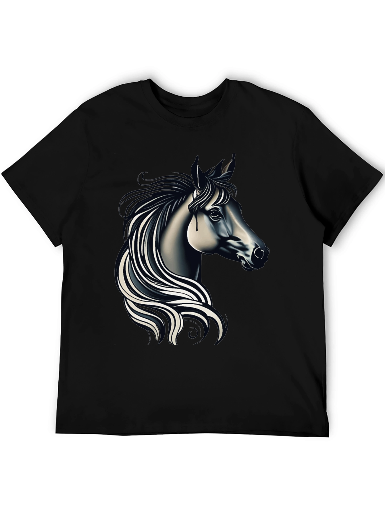 Black Black T-shirt with Elegant Horse Design view 5