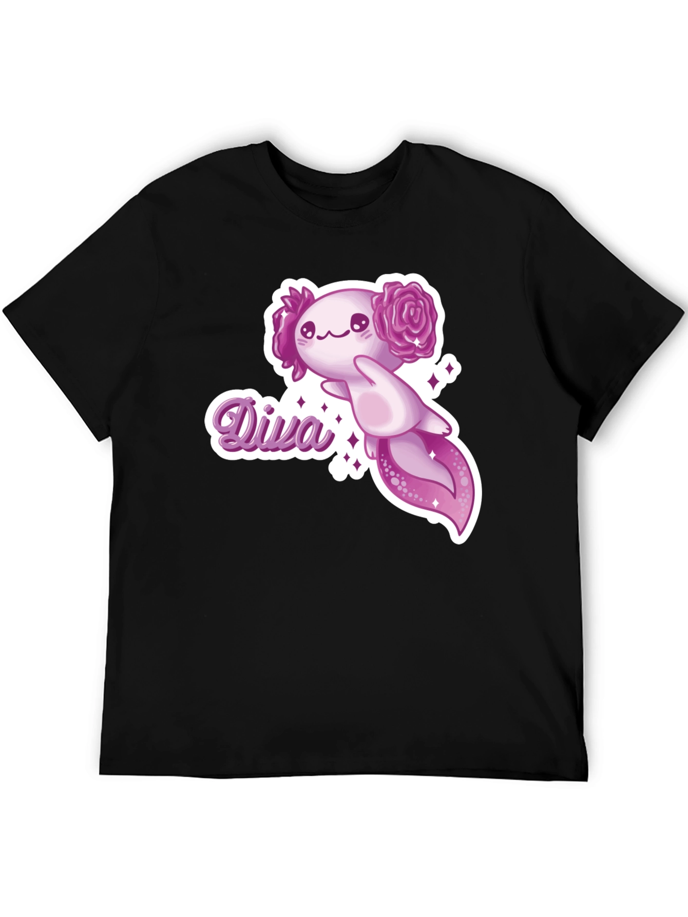 Black Diva Axolotl T-Shirt - Black Cotton Tee view 5