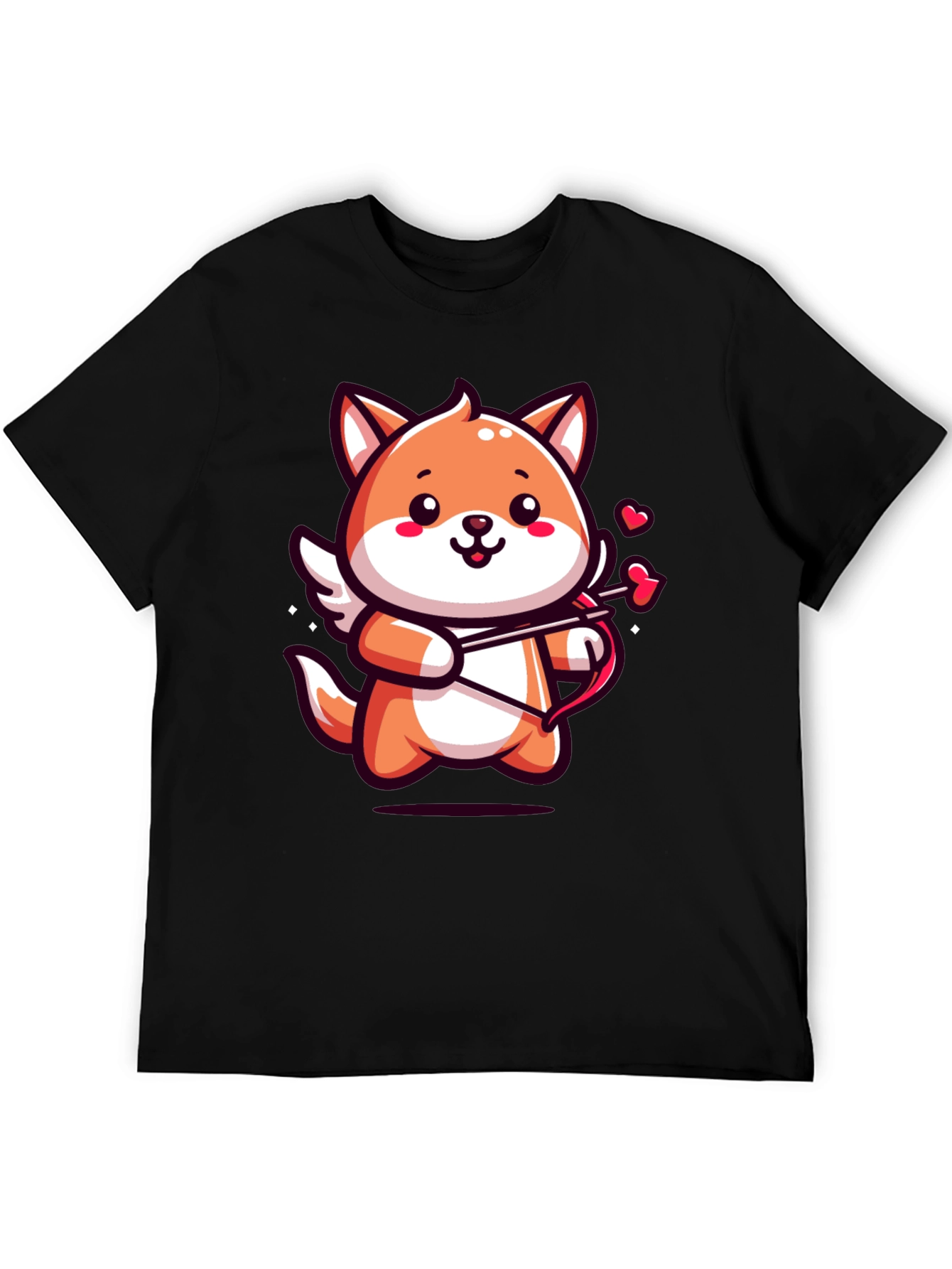 Black Cute Cupid Fox Graphic Tee - Valentine's Day Shirt view 5