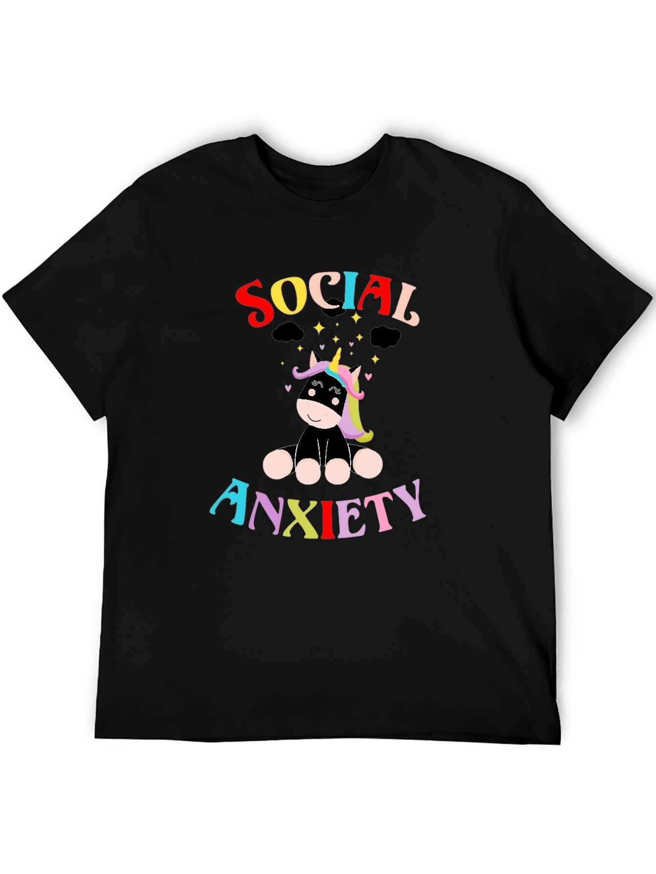 Black Social Anxiety Unicorn Graphic T-Shirt view 5