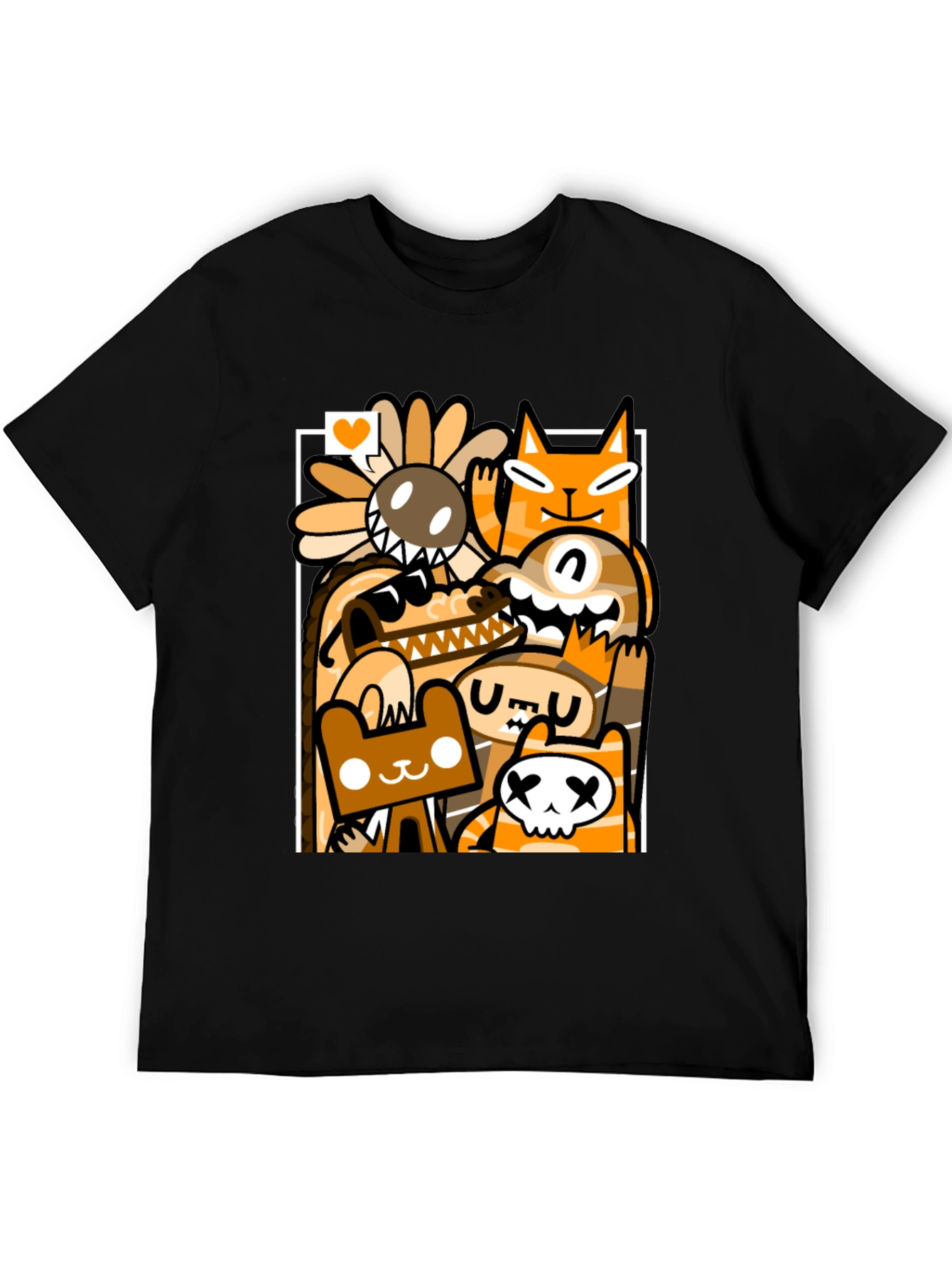 Black Cartoon Doodle Character Graphic Black T-Shirt view 5