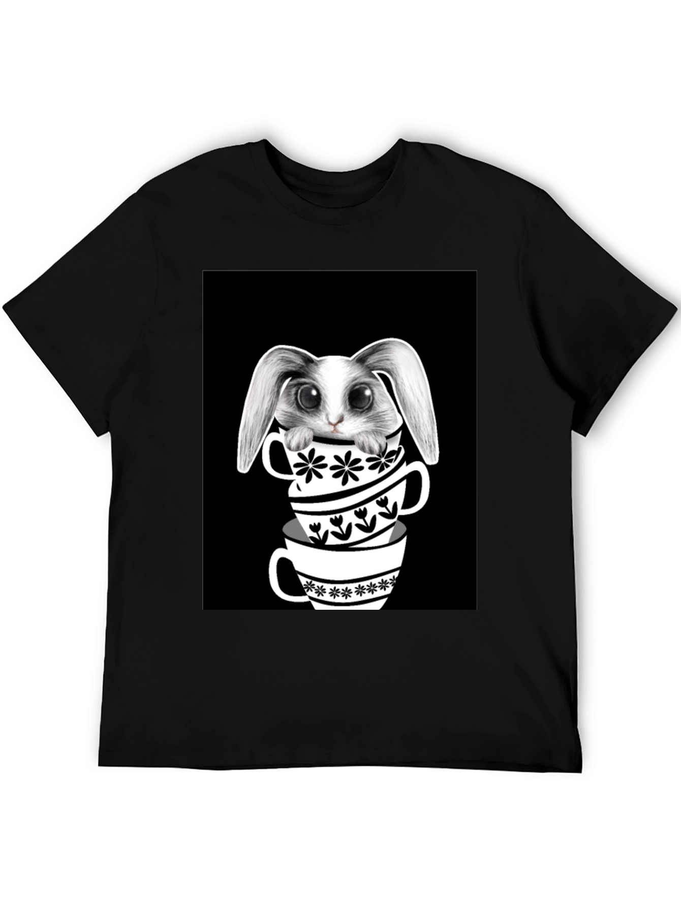 Black Rabbit in Teacups Graphic T-Shirt view 5