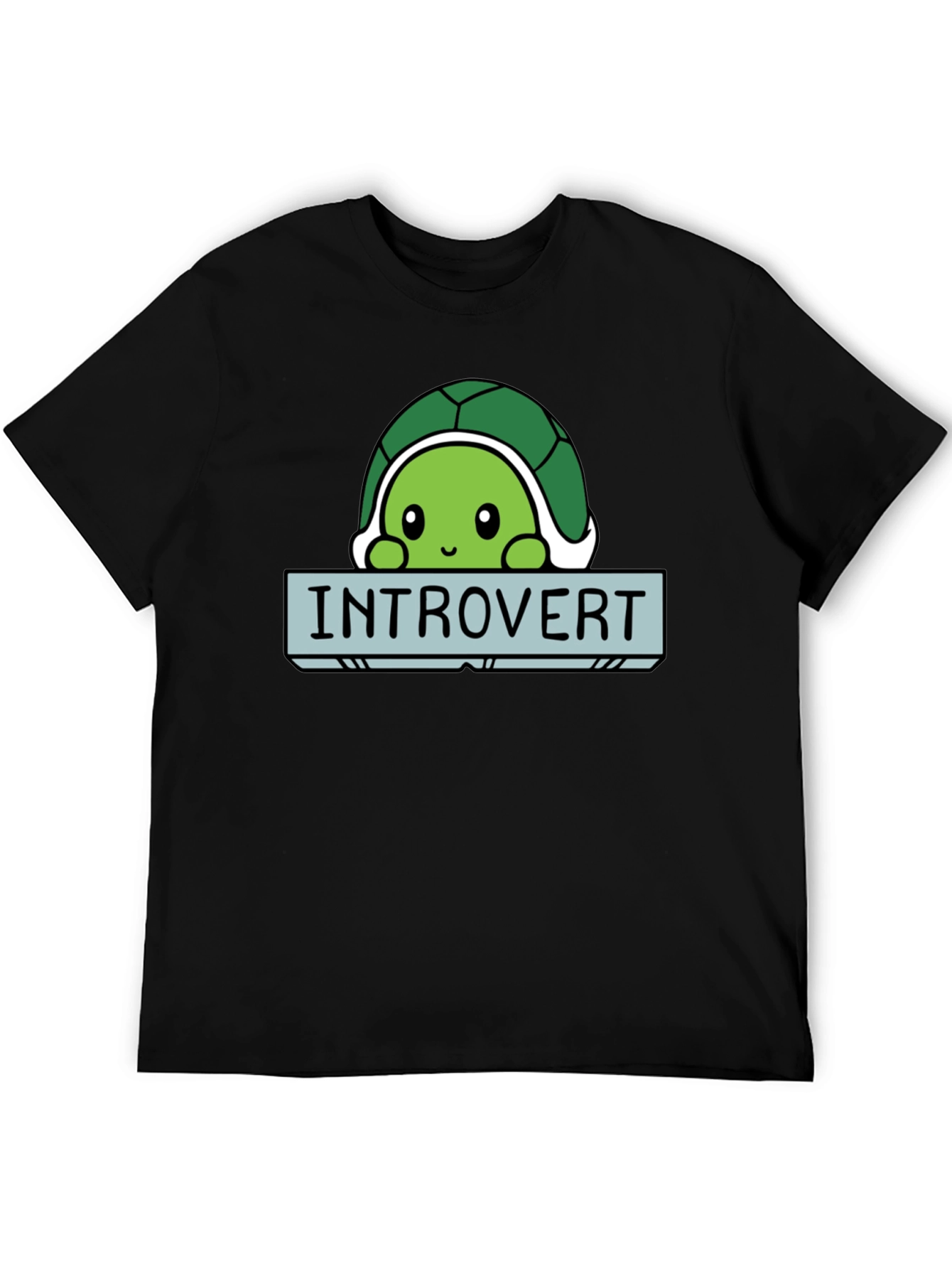Black Introvert Turtle Graphic Tee - Soft Black Cotton T-Shirt view 5