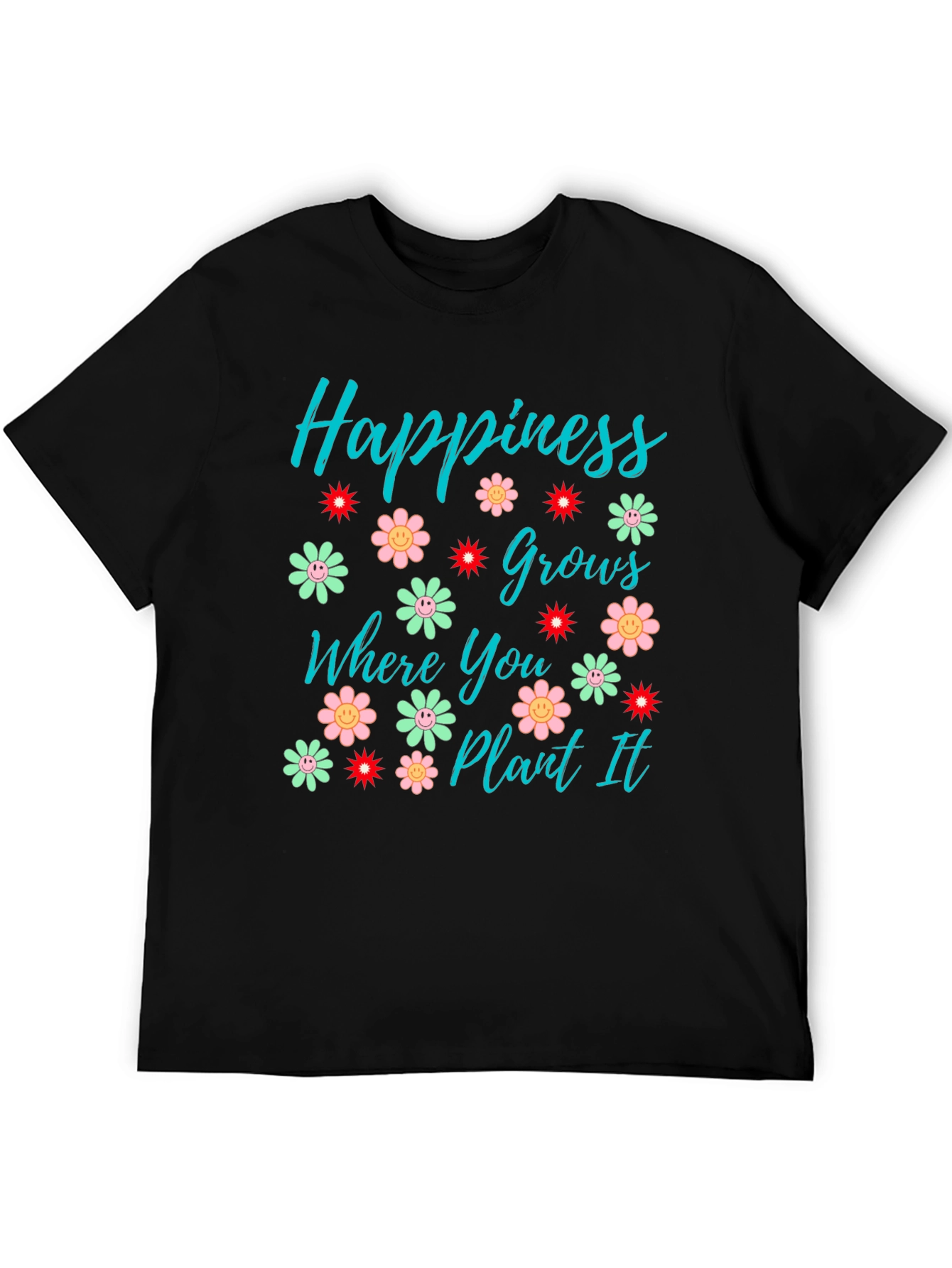 Black Happiness Grows T-Shirt - Floral Graphic Tee view 5