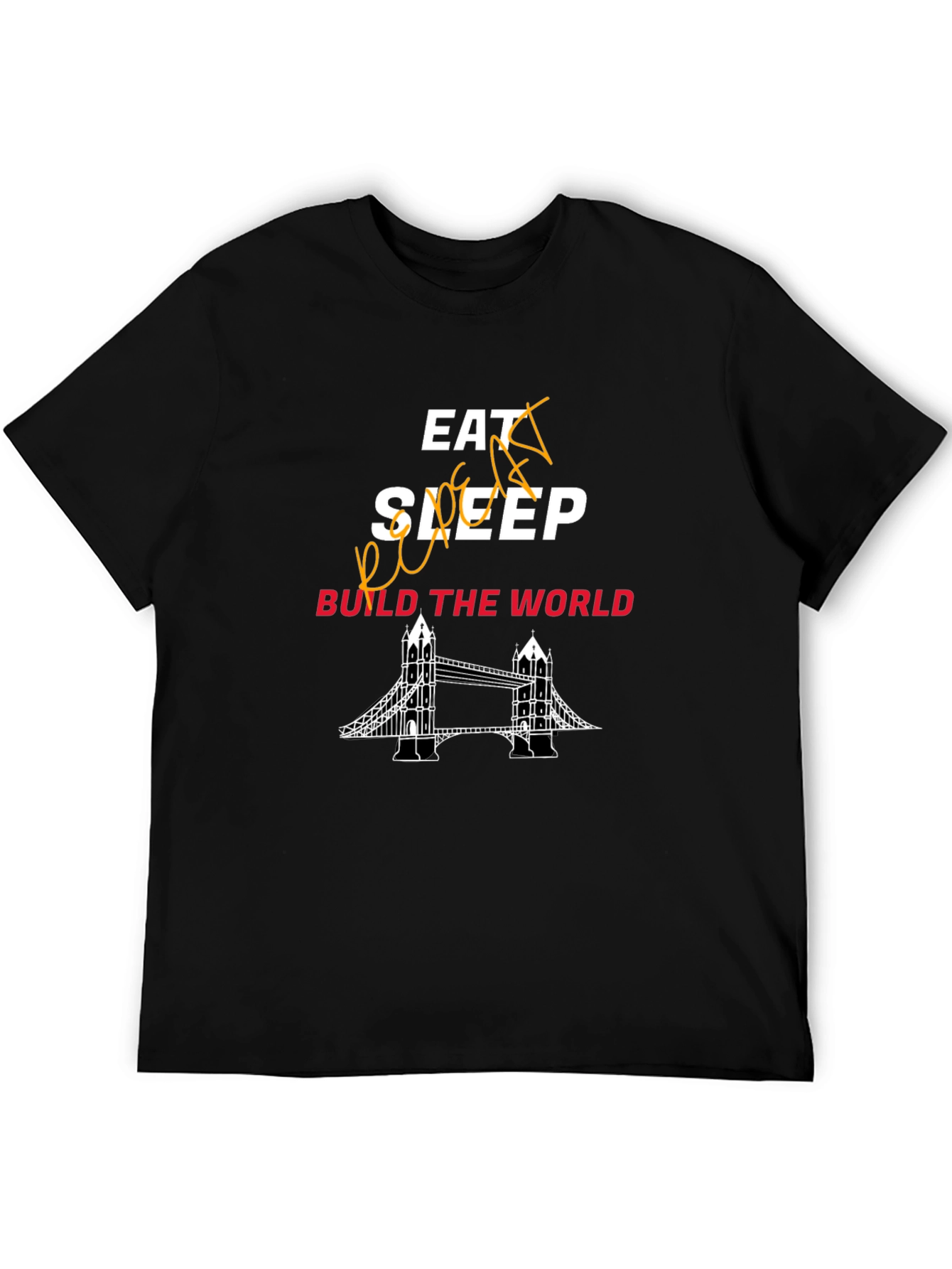 Black Eat Sleep Code Build the World Black Graphic Tee view 5