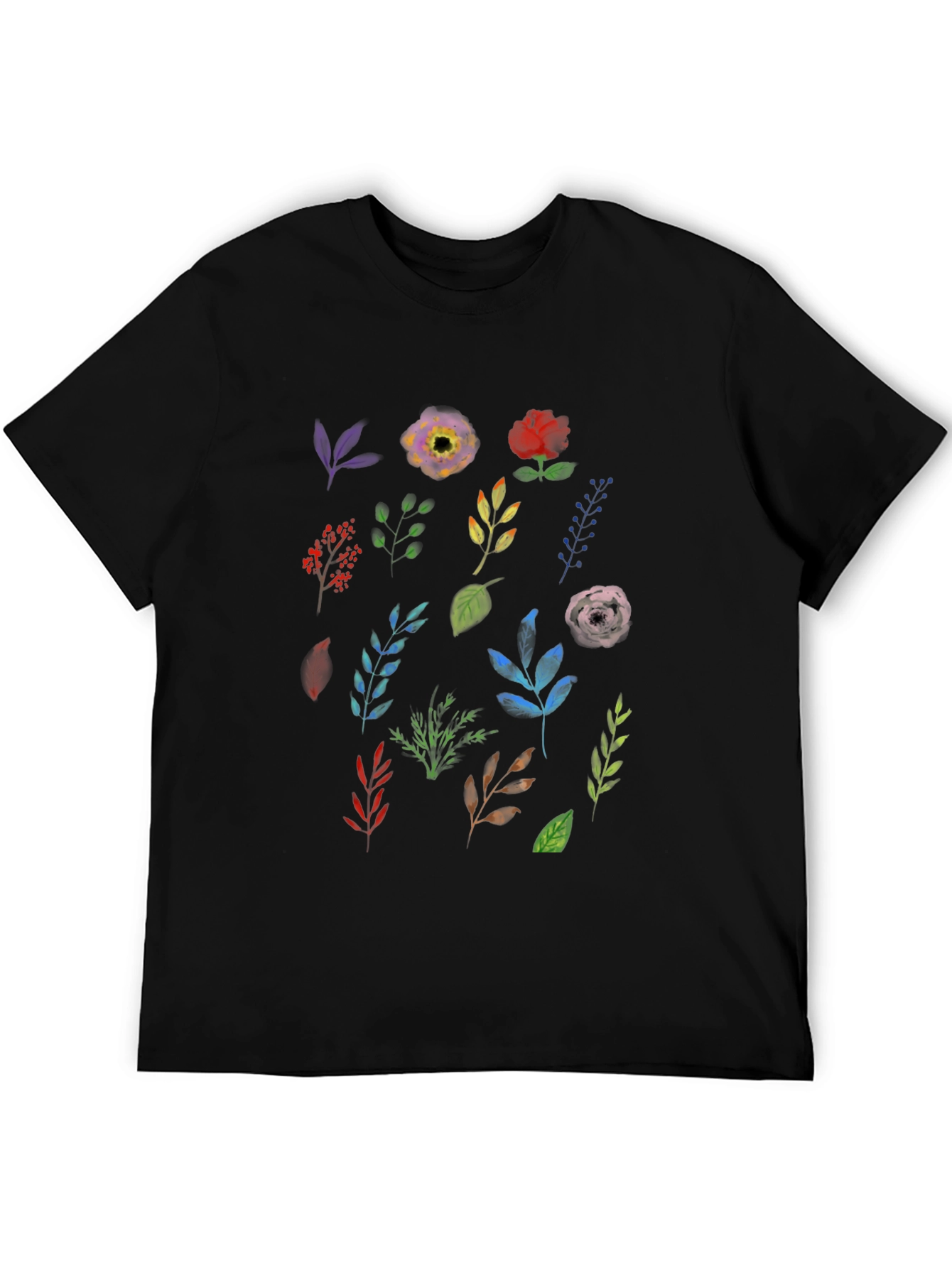 Floral Botanical Print Black T-Shirt - 5