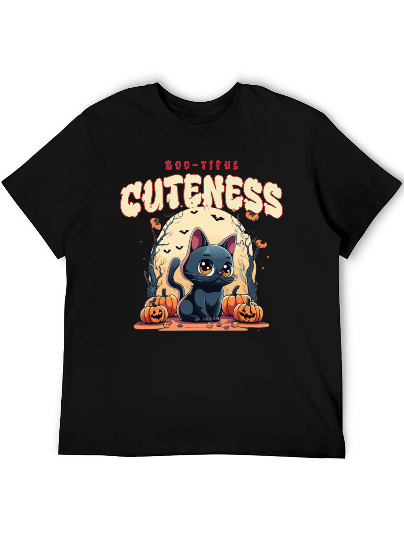 Black Boo-Tiful Cuteness Black Cat Halloween T-Shirt view 5