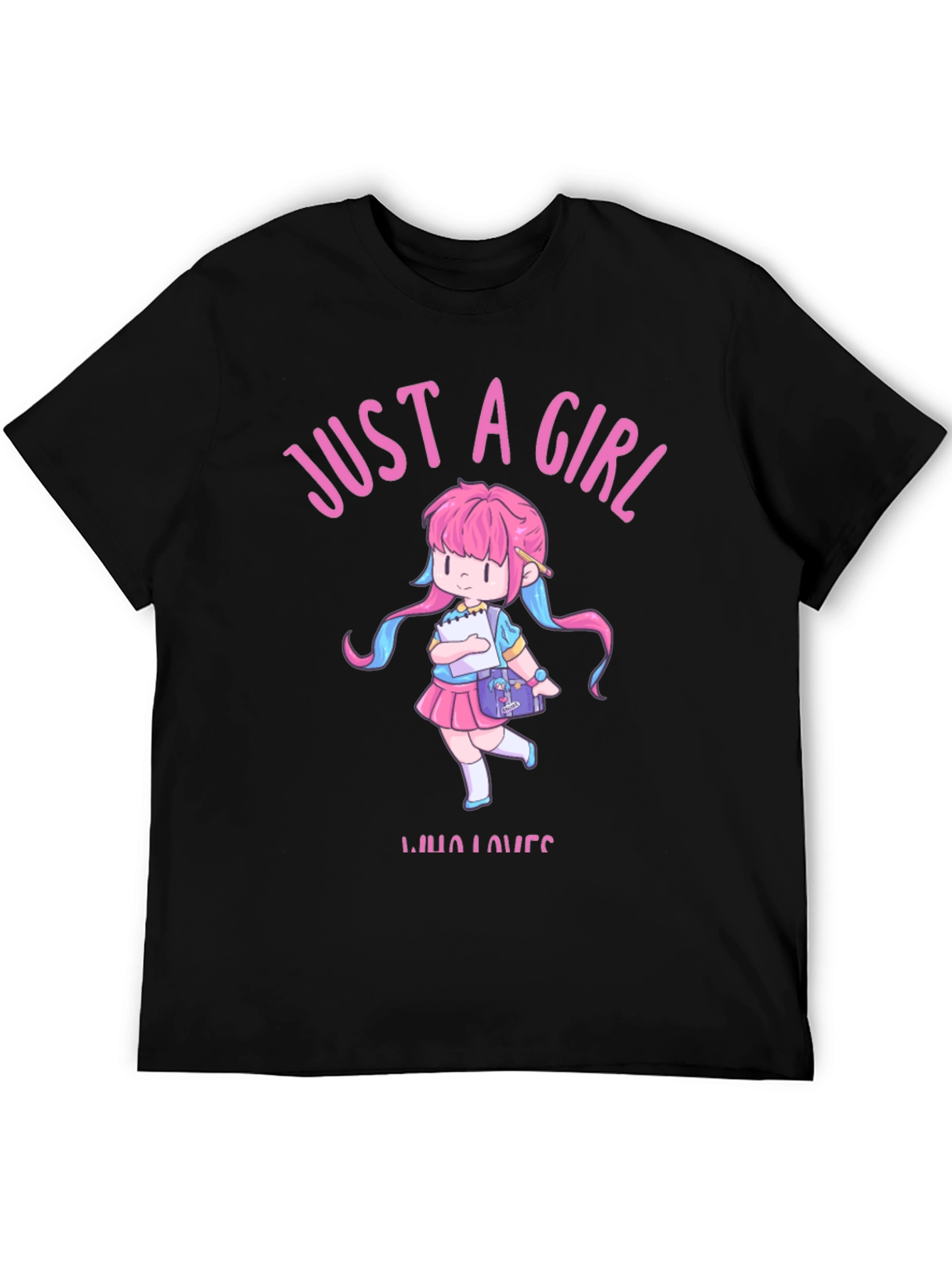 Black Just a Girl Who Loves Anime Black T-Shirt view 5