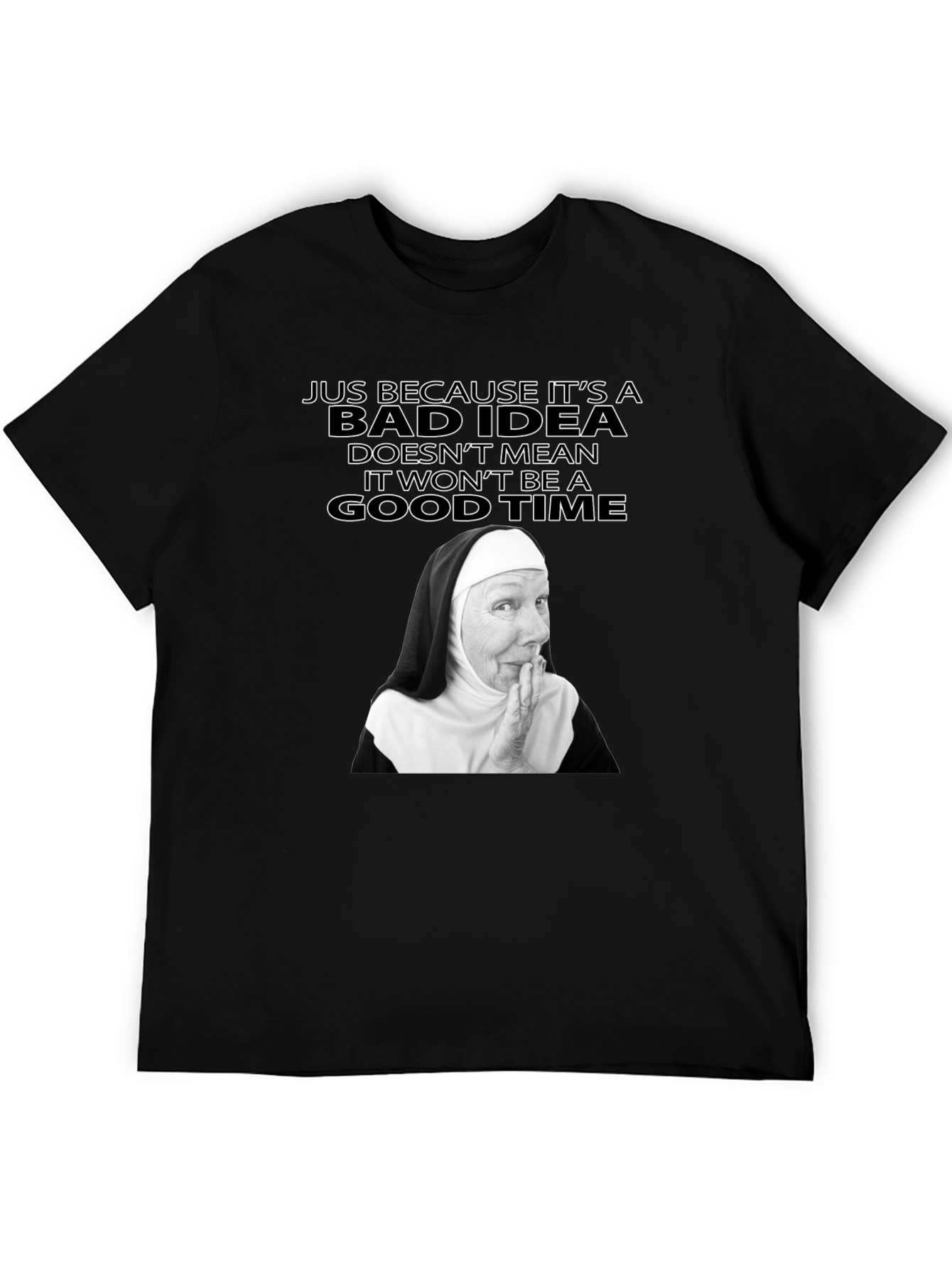 Black Funny Nun Bad Idea T-Shirt - Novelty Graphic Tee view 5