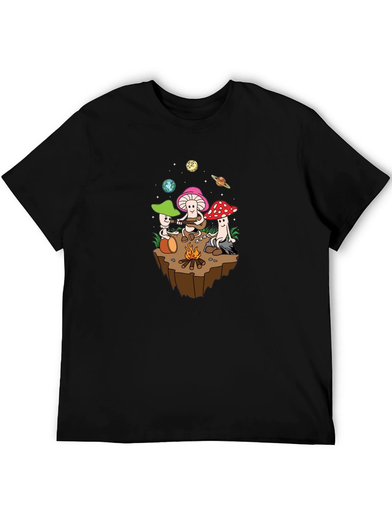 Black Funky Mushroom Campfire Graphic Tee view 5