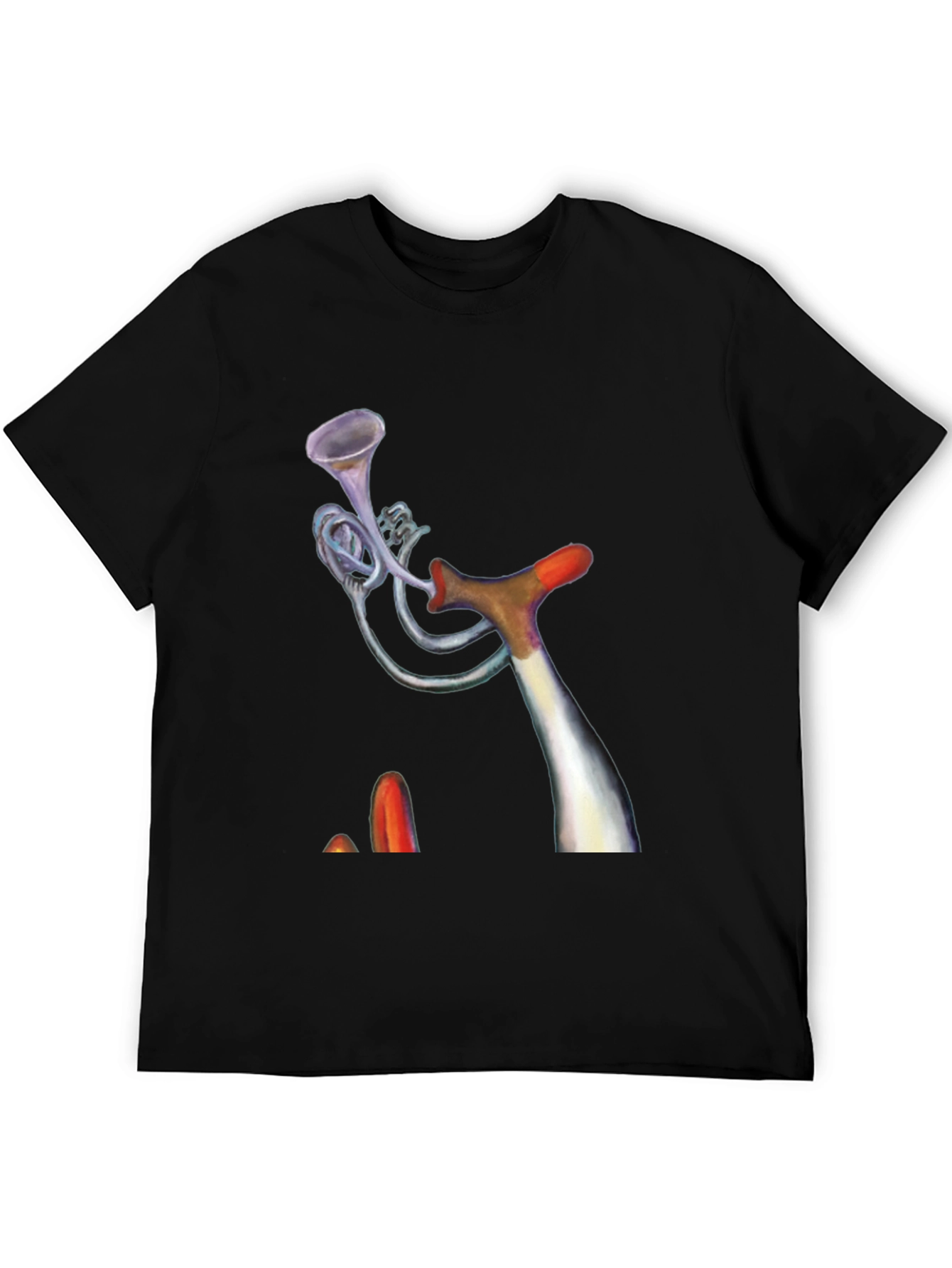 Black Unique Trumpet Design Black Tee view 5