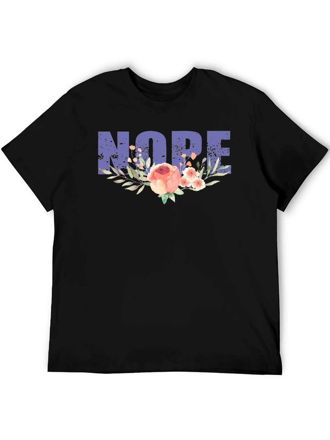 Black Nope Floral Graphic Tee - Unisex Black Cotton T-Shirt view 5