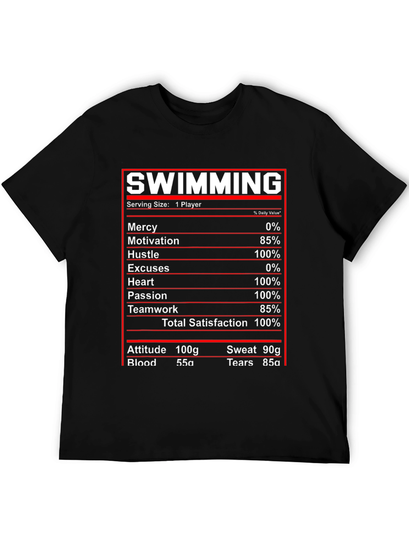 Black Swimming Nutrition Facts T-Shirt view 5